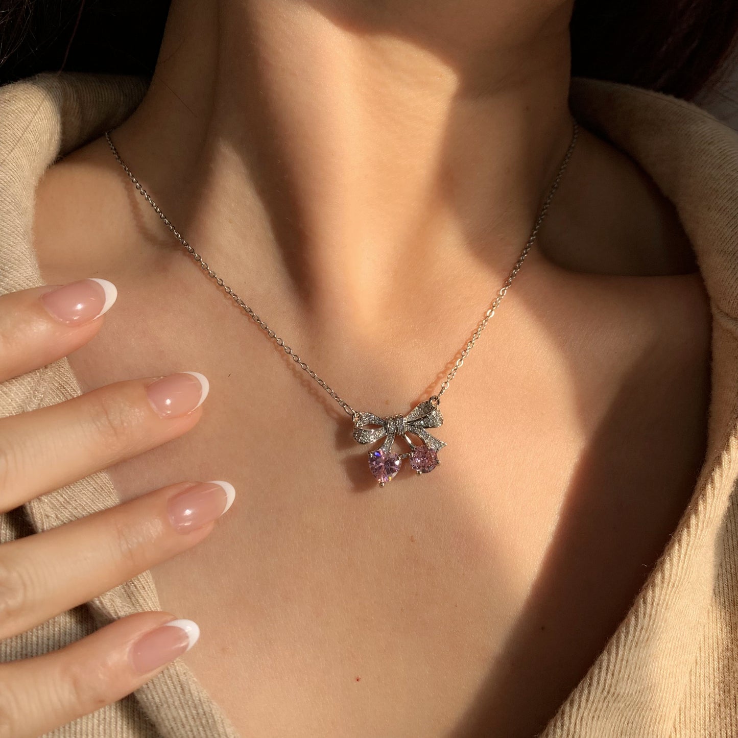 Dainty Bow Pendant Necklace | Small Crystal Ribbon Bow Necklace | Gift for Her