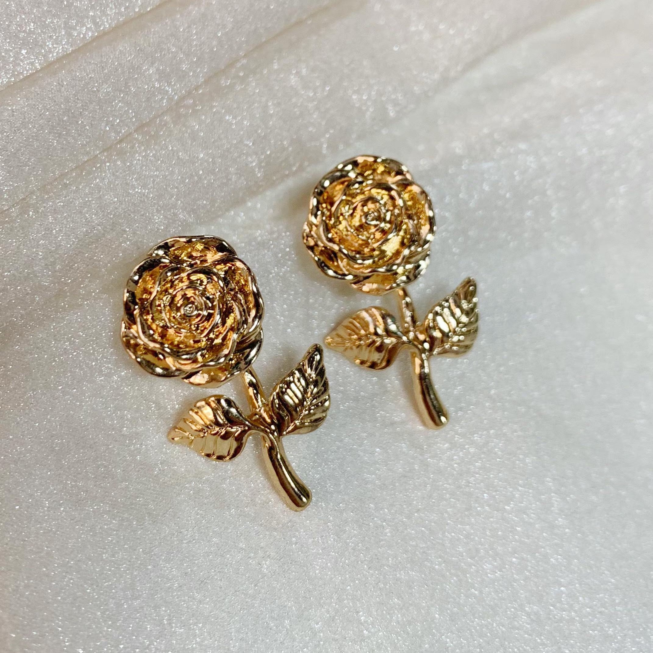 Romantic Gold Rose Stud Earrings