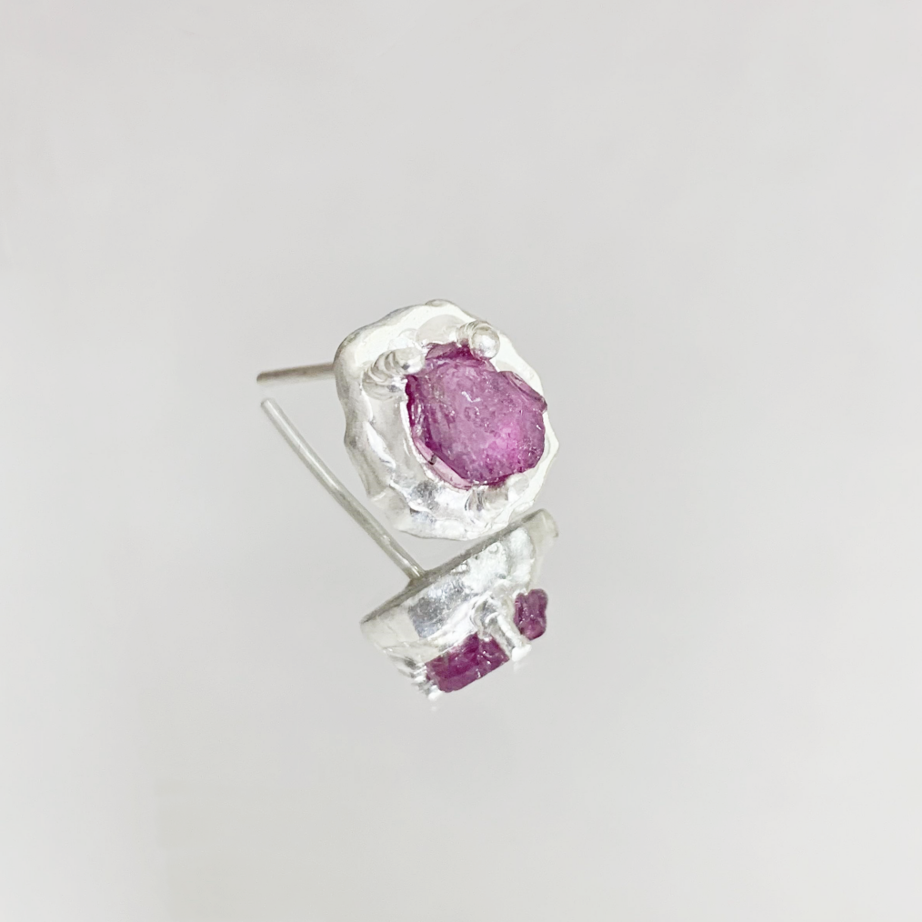 Purple Pink Garnet Raw Stone  Earring