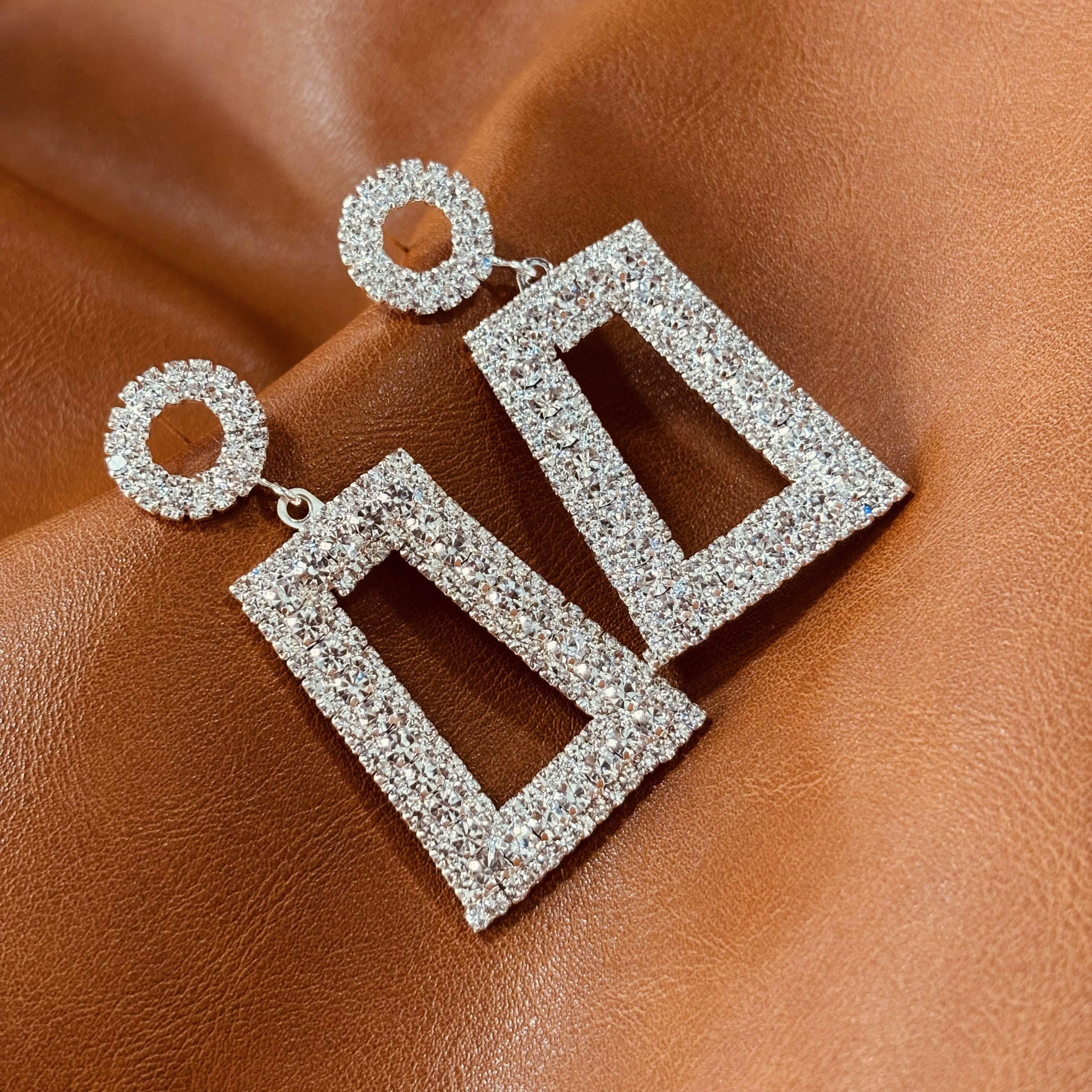 Silver Rectangle Geometric Earrings