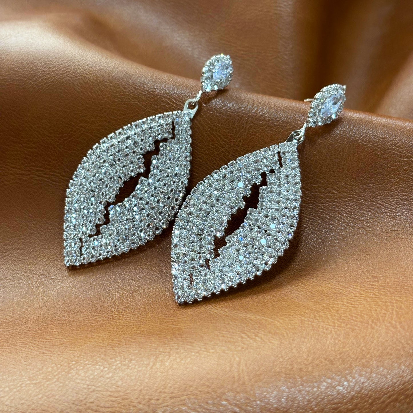 Wedding Season — Sparkling Leaf Drop Earrings | Elegant Earrings | Bridal Earrings | Bridesmaid Earrings | Party Earrings | Gift for Her