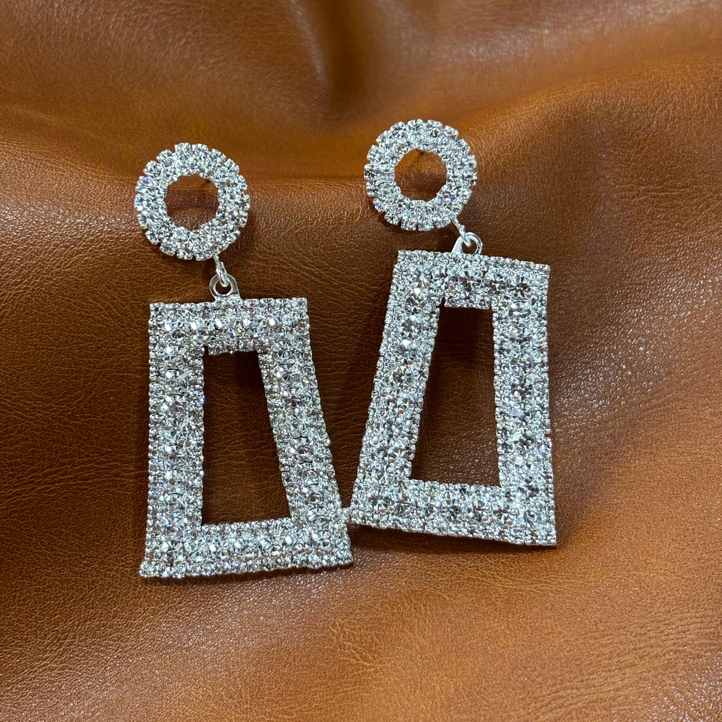 Silver Rectangle Geometric Earrings