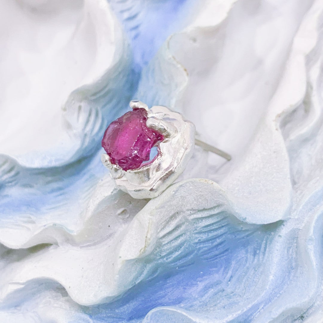 Purple Pink Garnet Raw Stone  Earring