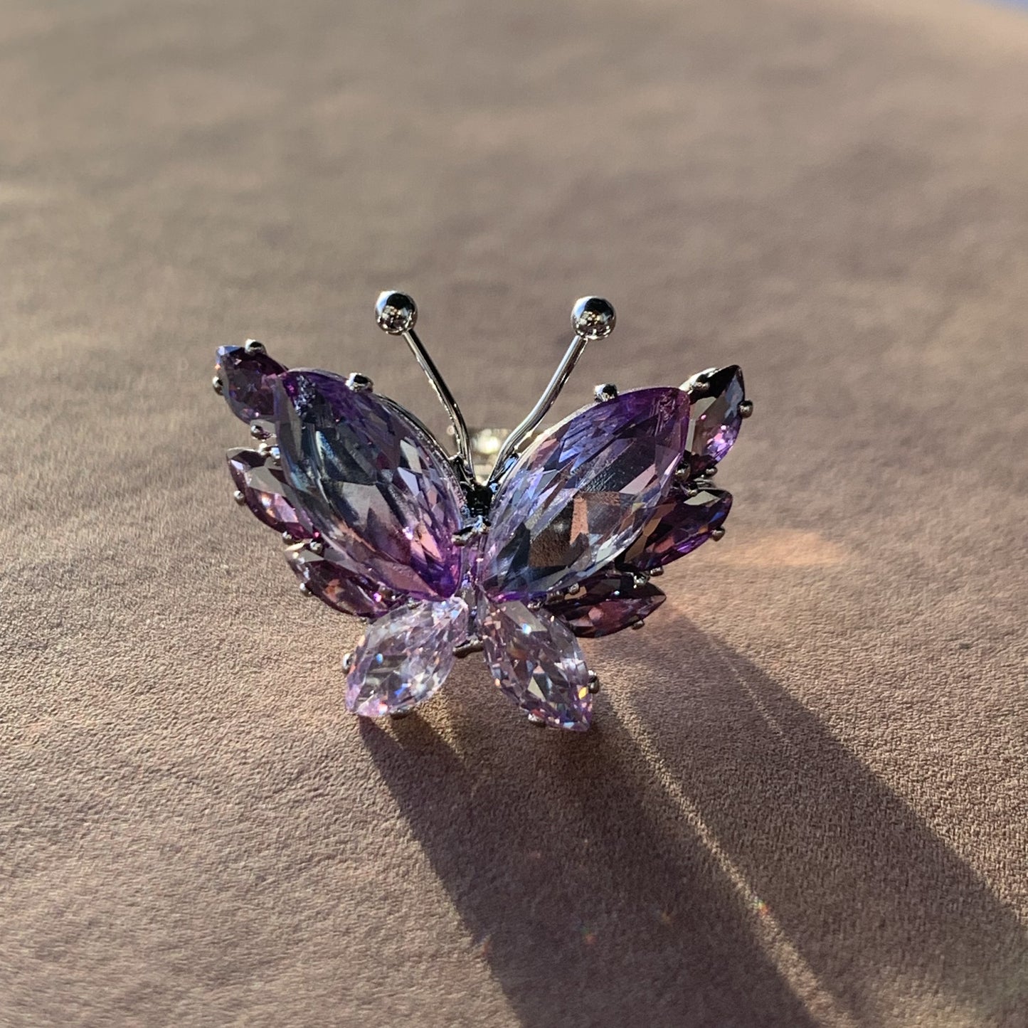 Butterfly Collection – Sparkling Purple Butterfly Ring, Exquisite Diamond Promise Ring, Crystal Butterfly Design, Adjustable Size, Perfect Gift for Her