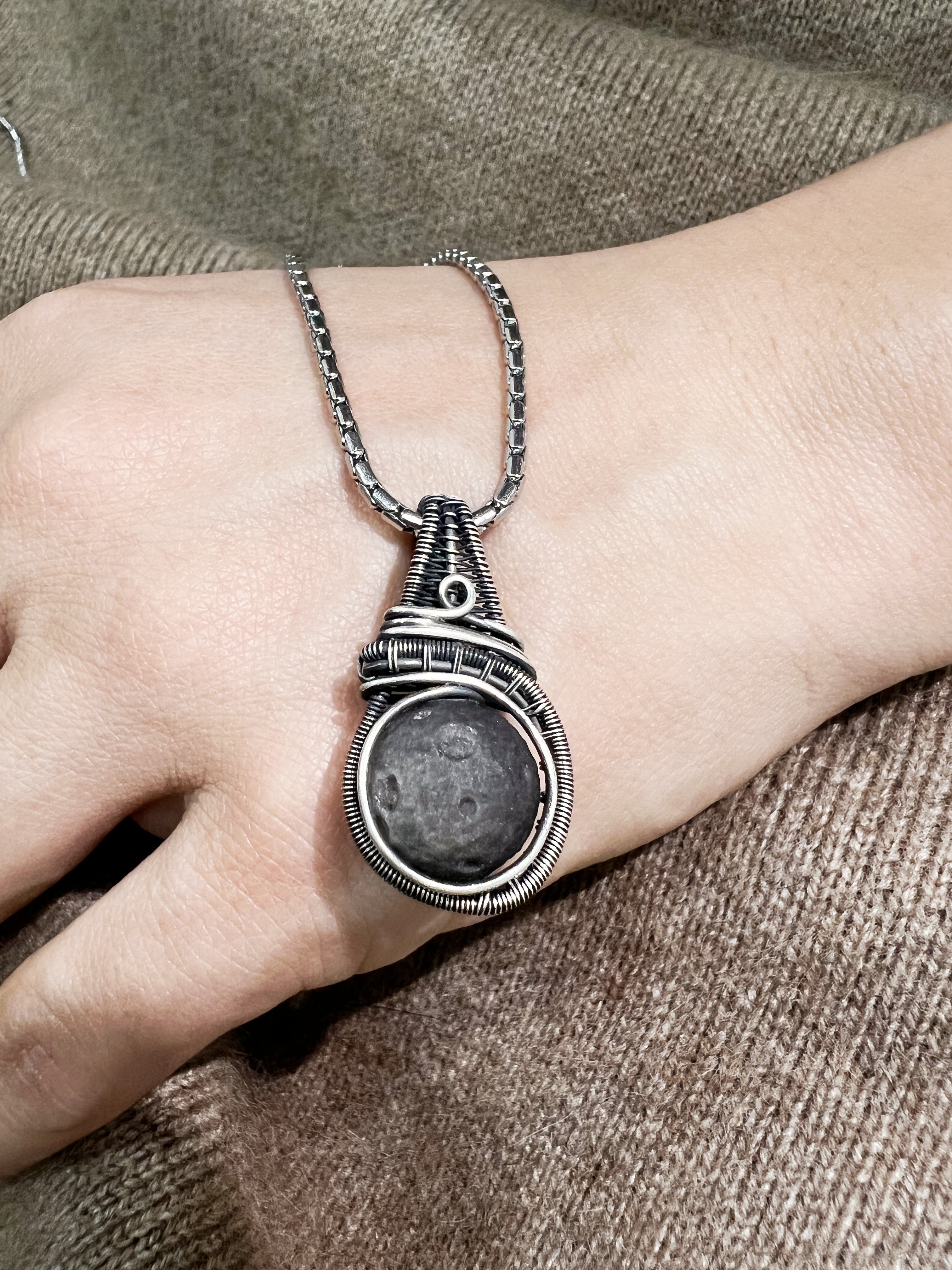 Sterling Silver Obsidian Moon Necklace