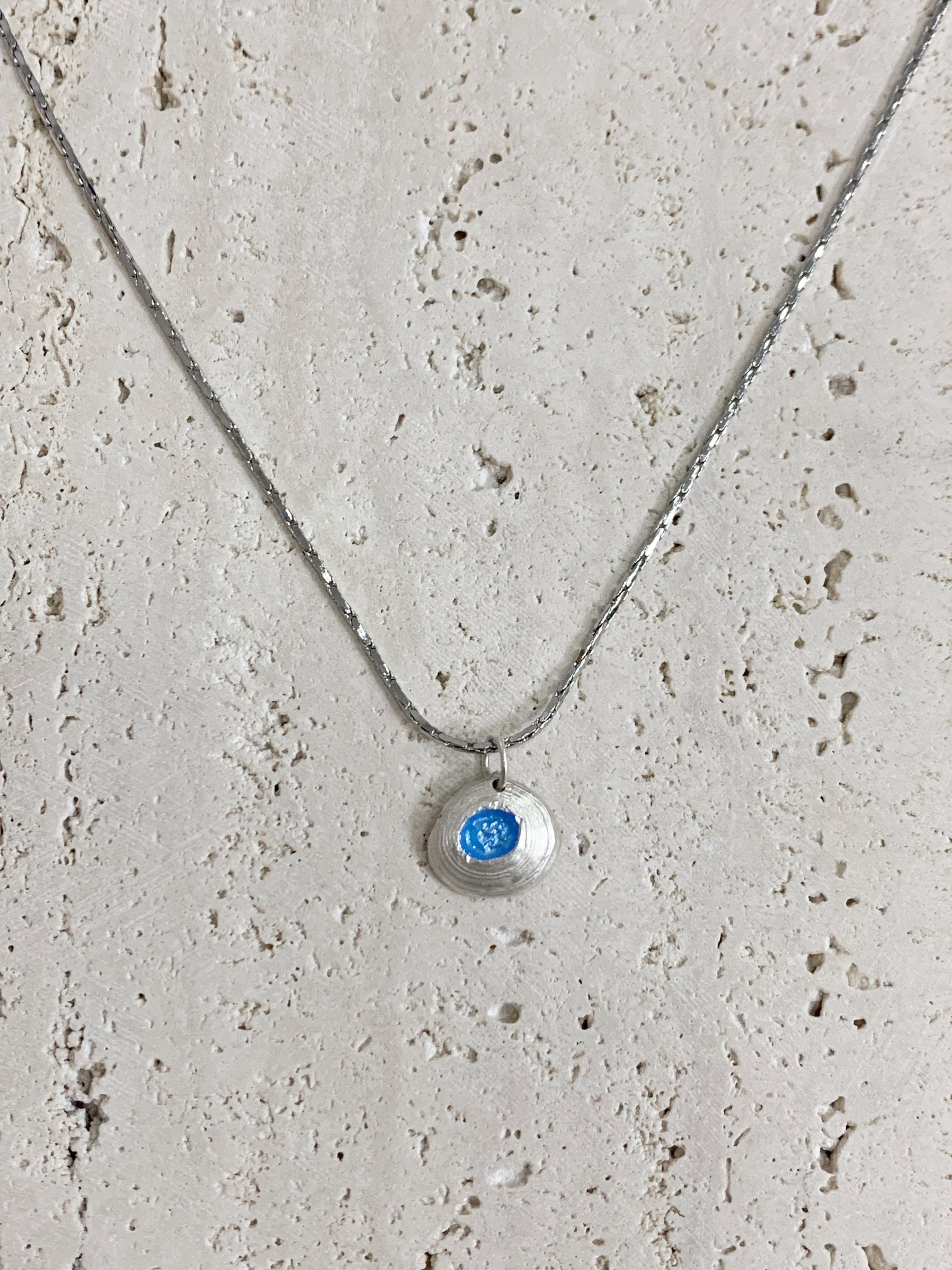 Blue Enameled Necklace in Sterling Silver