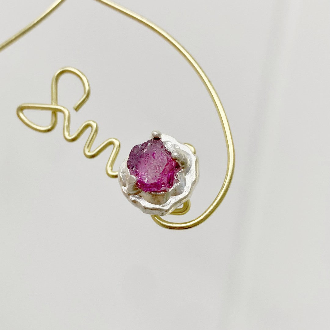 Purple Pink Garnet Raw Stone  Earring