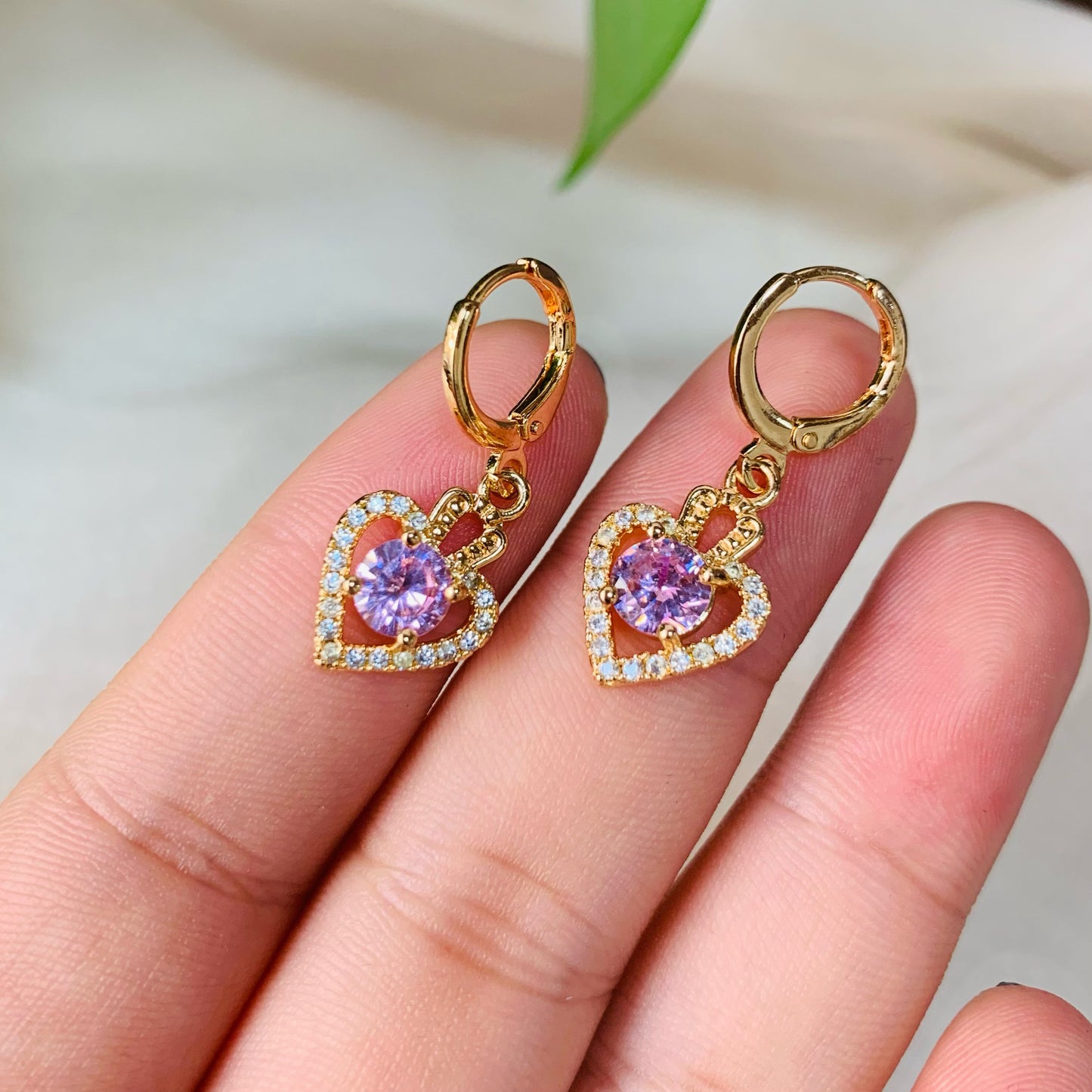 Gold Heart Halo Dangle Earrings |Sparkling Statement Pave Hoop Earrings with Dangling Heart Charm | Romantic Coquette Jewelry | Gift for Her