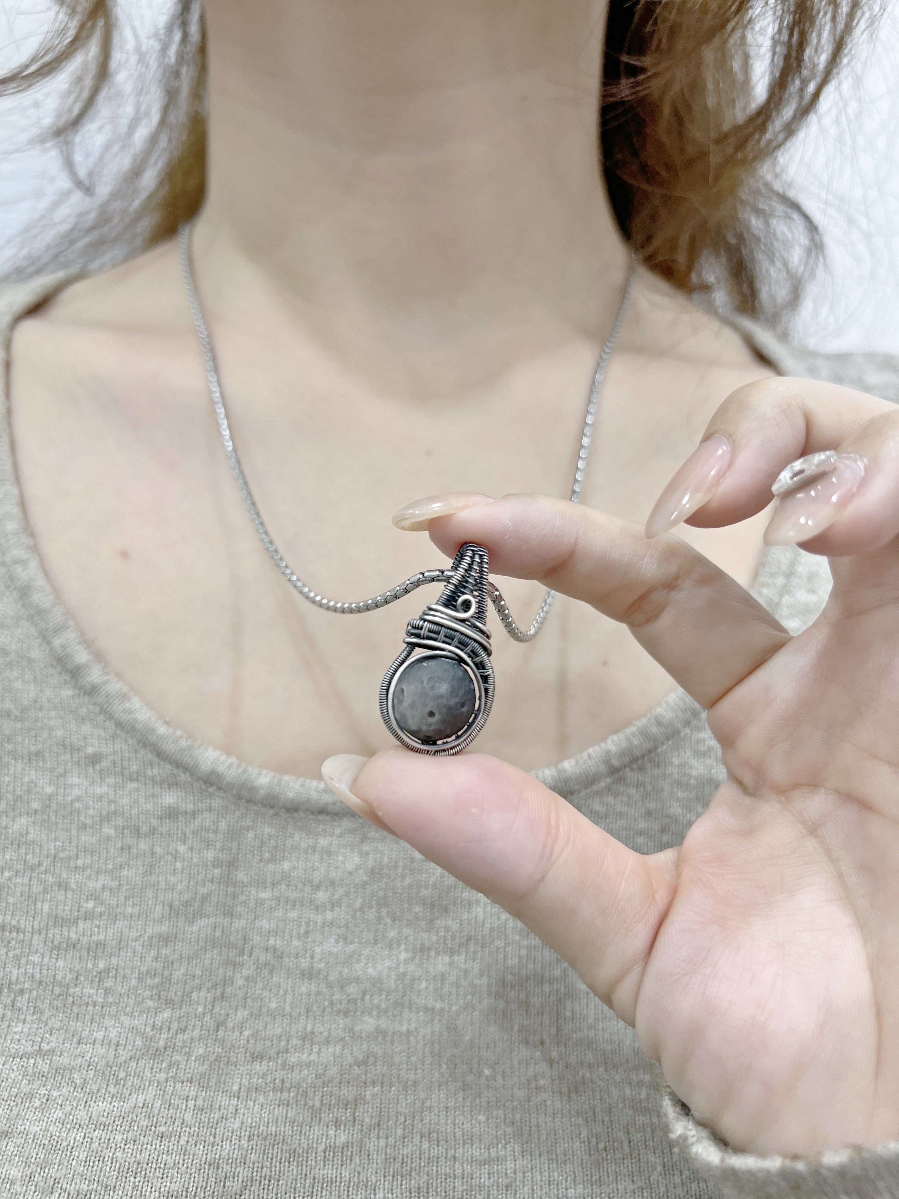 Sterling Silver Obsidian Moon Necklace