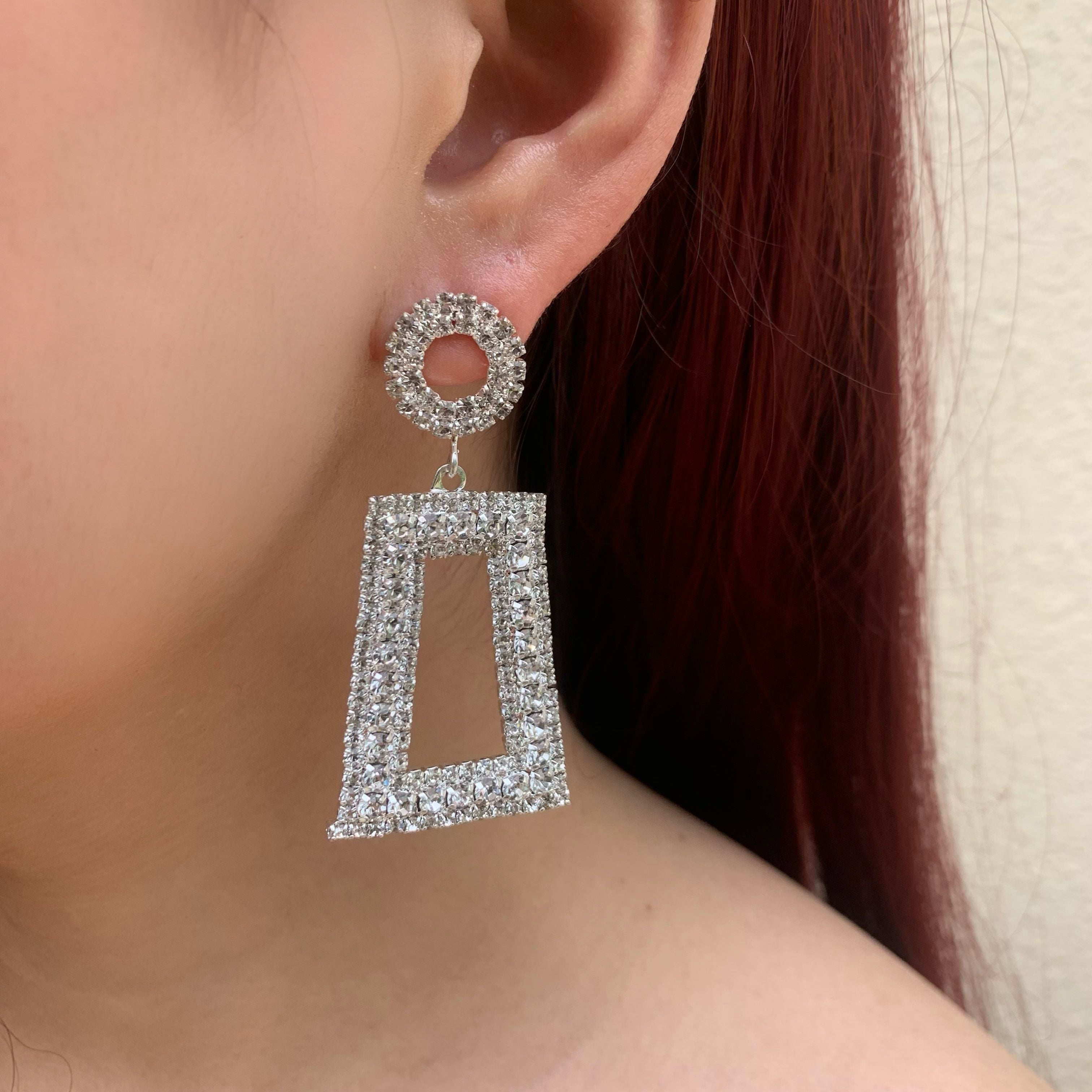 Silver Rectangle Geometric Earrings