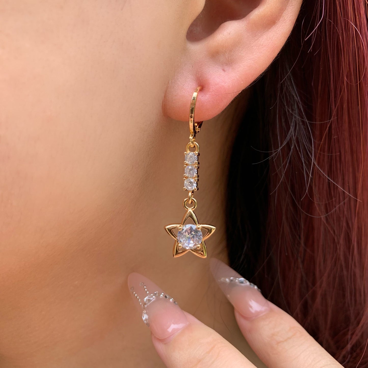 Dainty Hollow Star Drop Earrings with Sparkling CZ | Gold Celestial Dangle Earrings | Cute Elegant Earrings| Everyday Earrings |Gift for Her