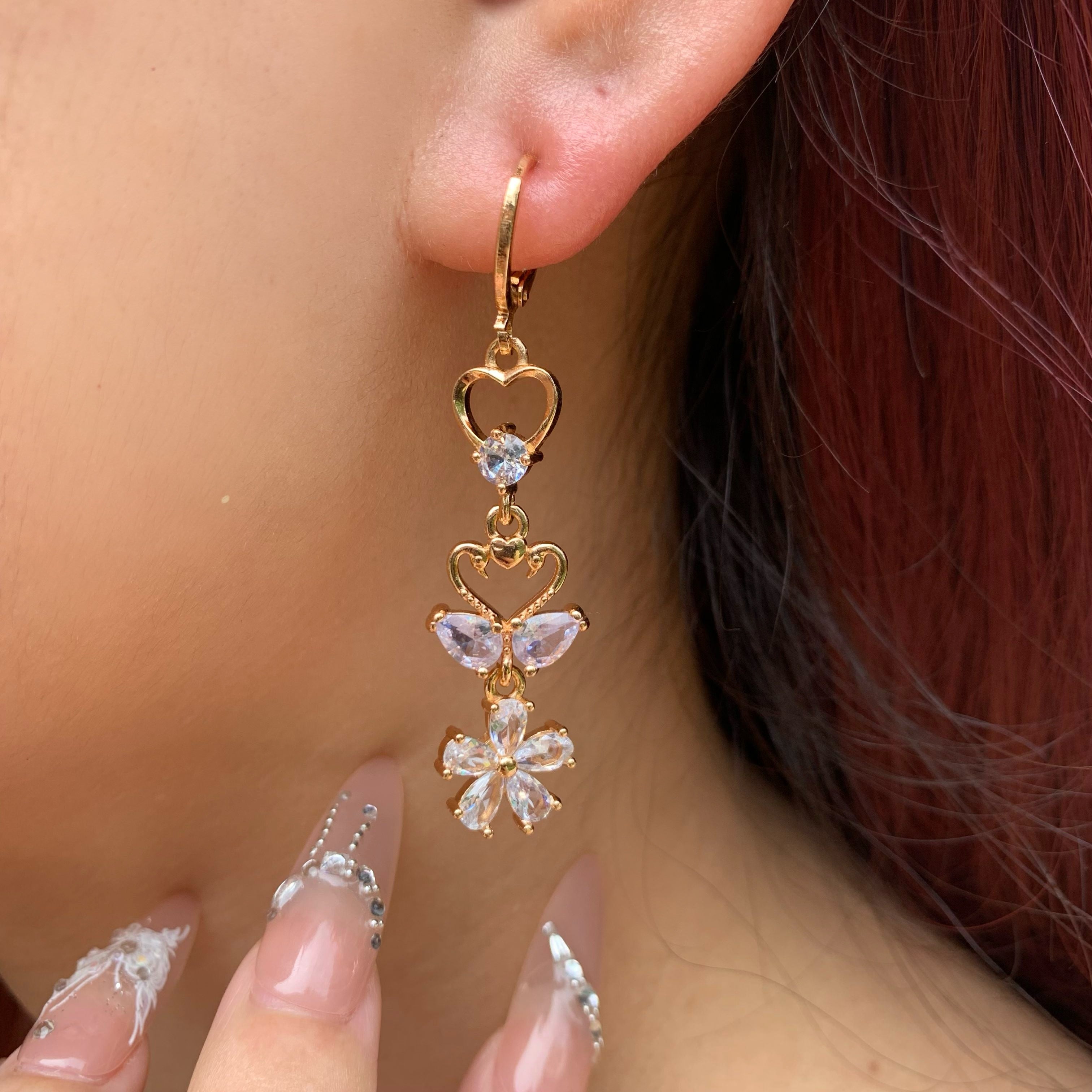 Bling Heart & Flower Earrings