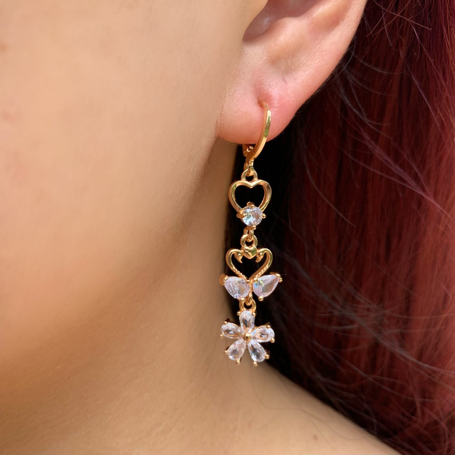 Heart & Flower Hoop Dangle Earrings | Sparkling CZ Drop Earrings | Elegant Romantic Floral Earrings | Bridal Wedding Earrings | Gift for Her