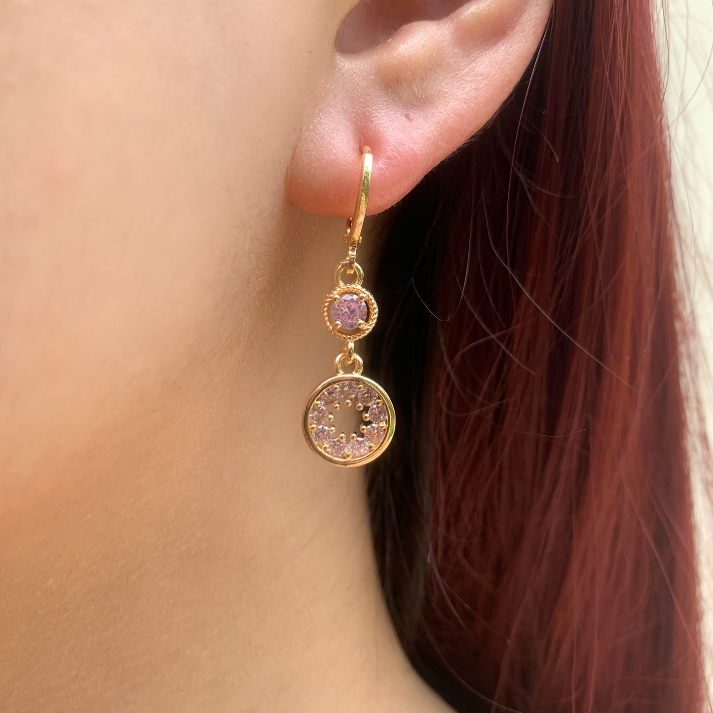 Sparkling Gold CZ Circle Dangle Earrings | Double Hoop Drop Earrings | Delicate Filigree 18K Gold-Plated Earrings | Elegant Gift for Her