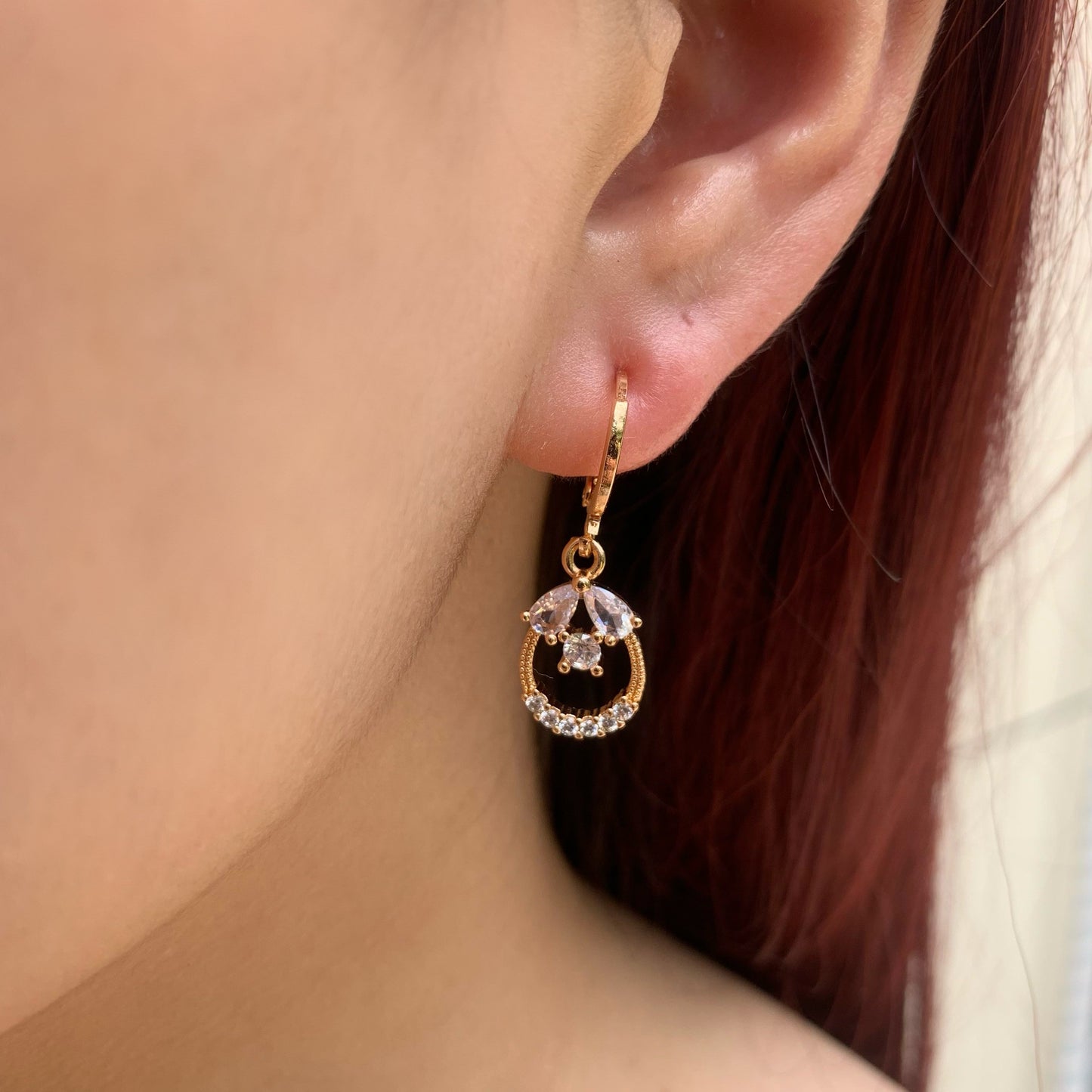 Gold Teardrop Dangle Earrings | Elegant CZ Circle Drop Earrings | Dainty Romantic Jewelry | Bridal Wedding Earrings | Cute Gift for Her