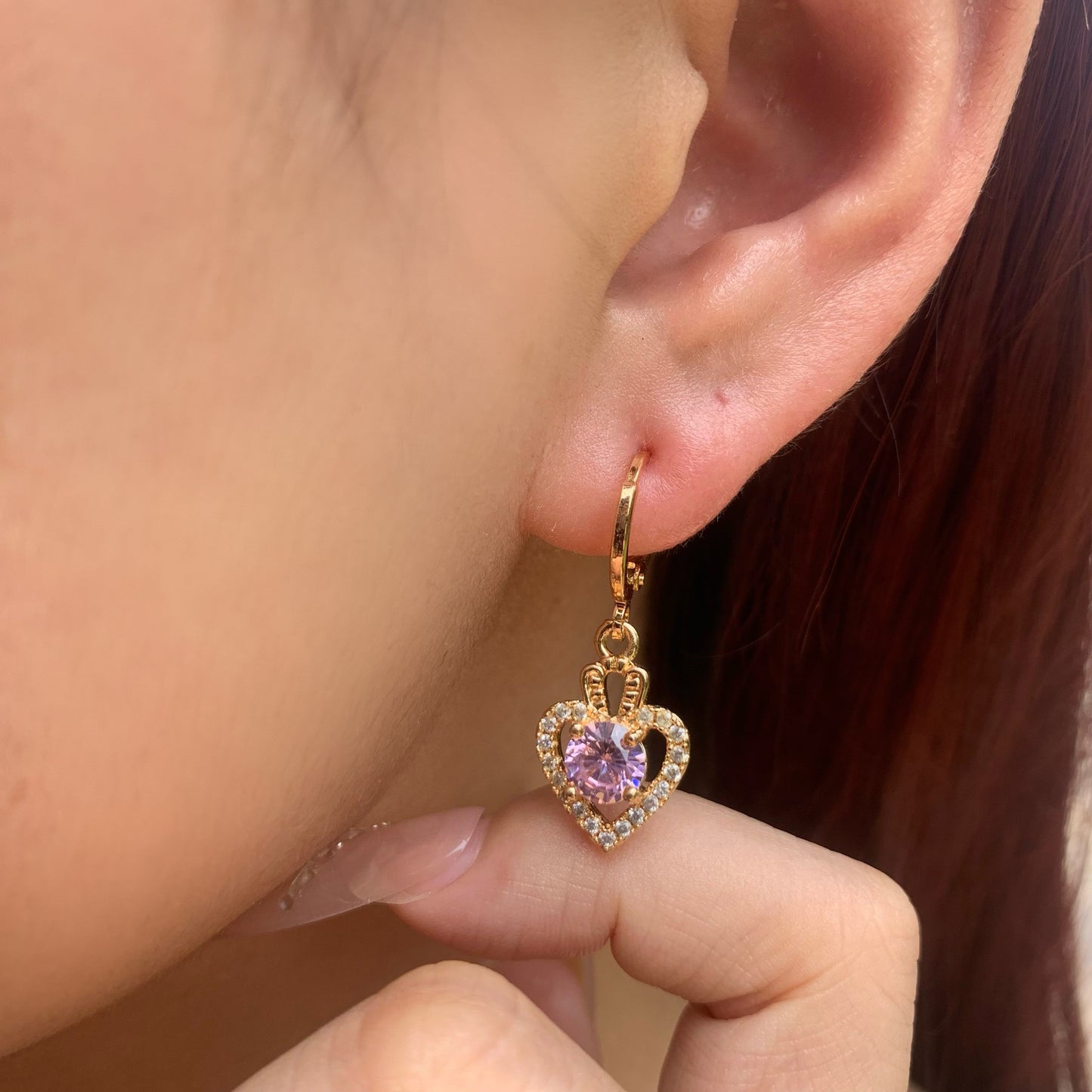 Gold Heart Halo Dangle Earrings |Sparkling Statement Pave Hoop Earrings with Dangling Heart Charm | Romantic Coquette Jewelry | Gift for Her
