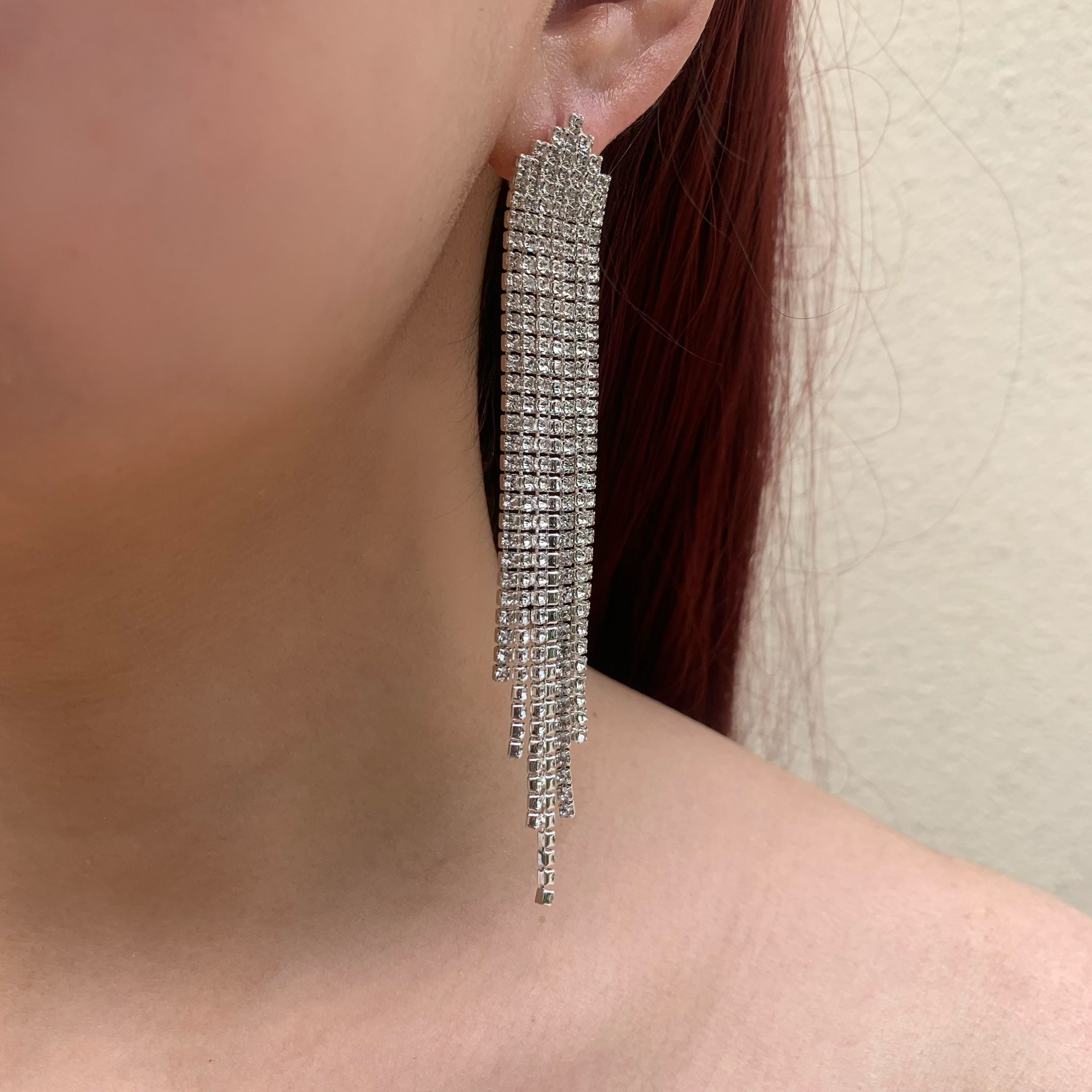 Silver Tassel Earrings Set