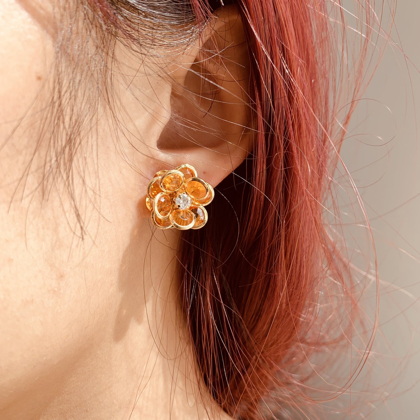 Amber-Orange Double Petal Earrings | Rose-Inspired Stud | Dainty Floral Earrings | Delicate Flower Earrings | Gift for Women | Birthday Gift