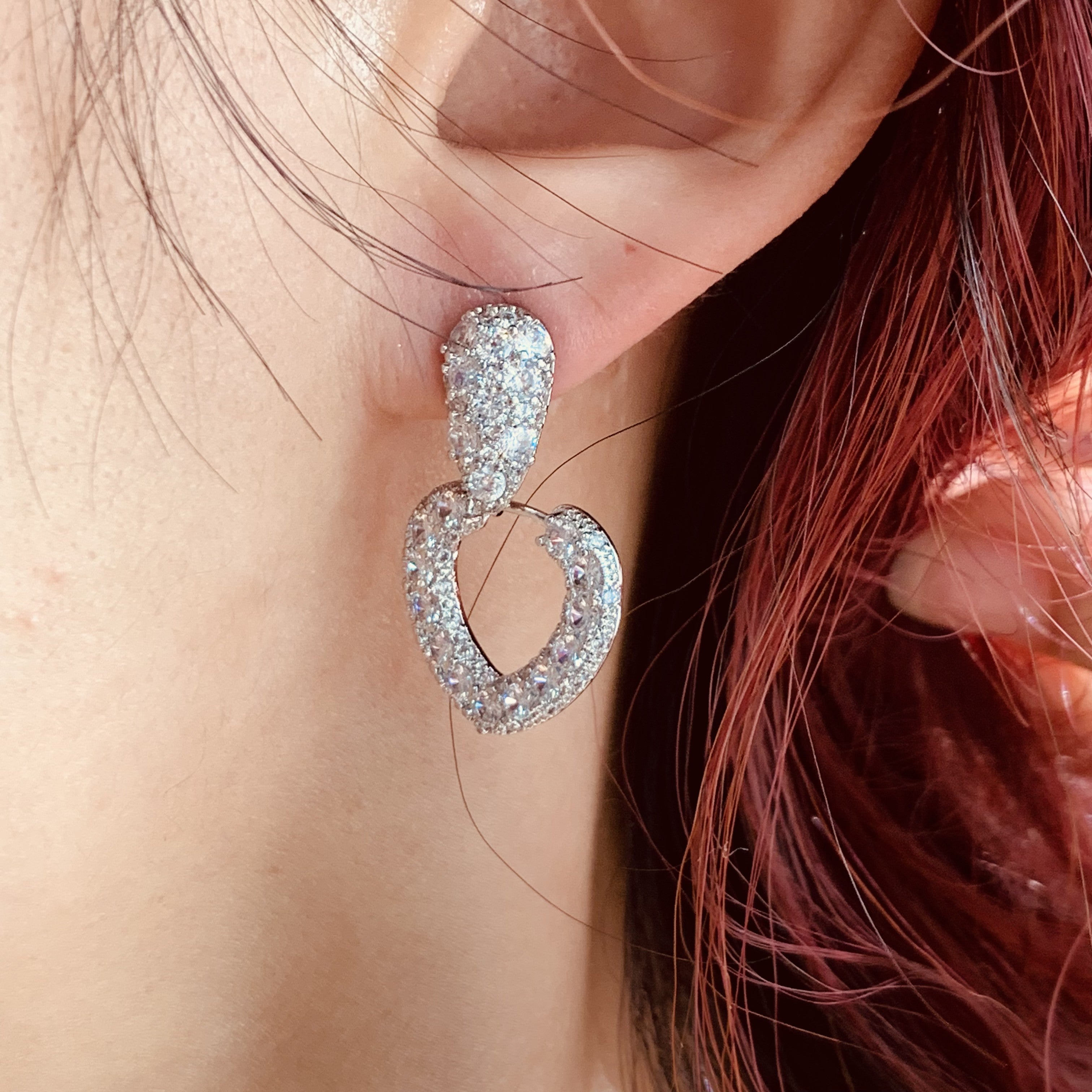 Sparkling Silver Heart Dangle Earrings