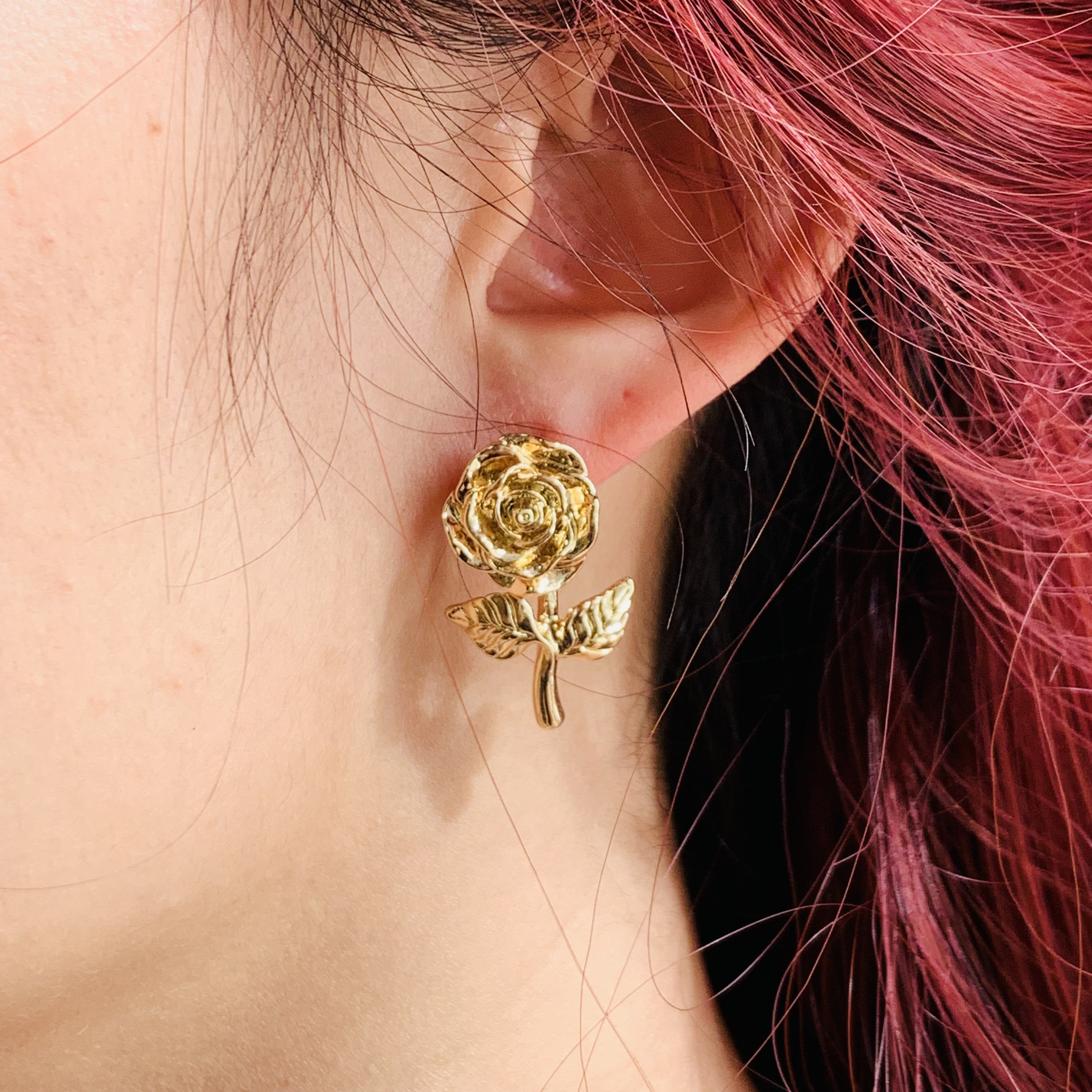 Romantic Gold Rose Stud Earrings
