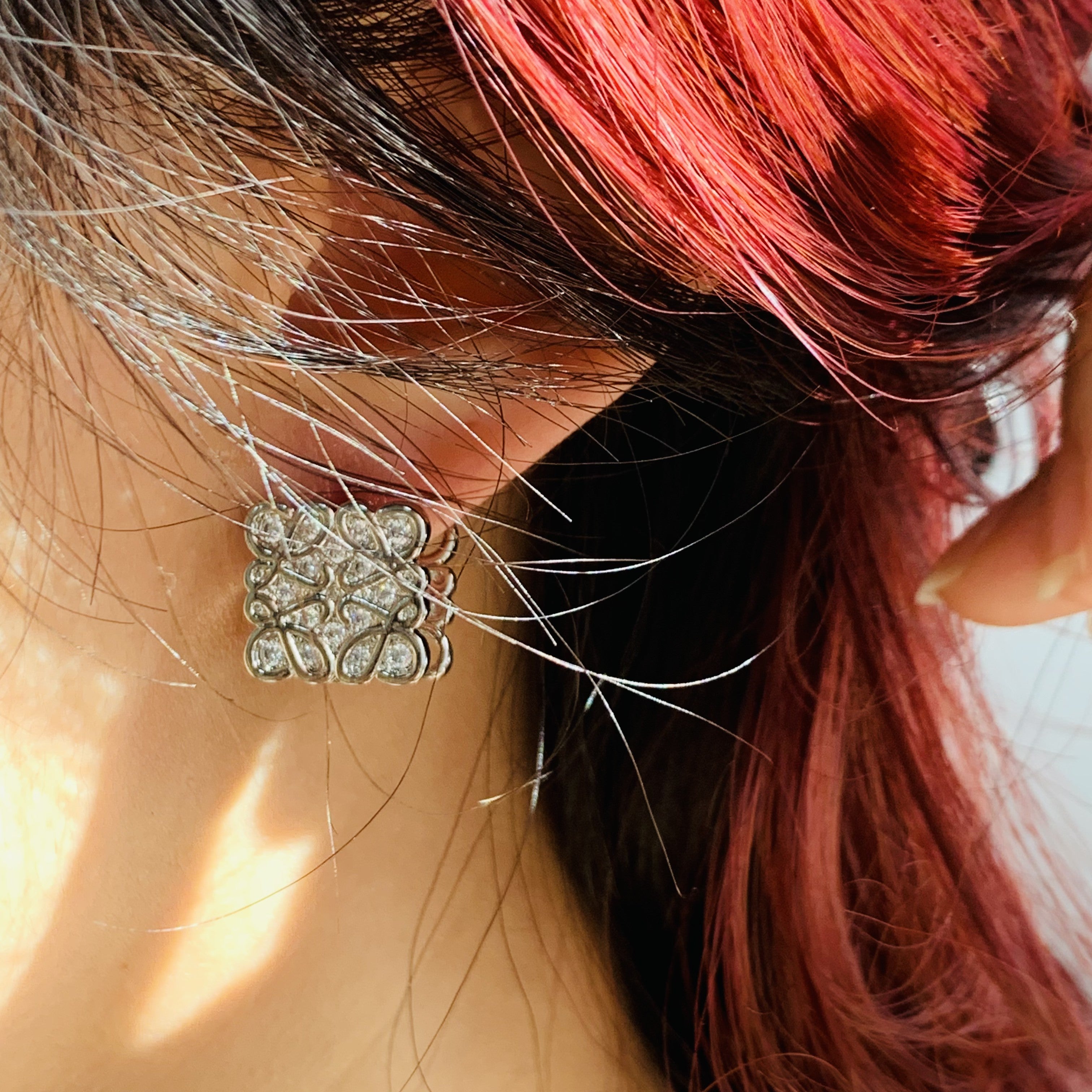 Silver Square Huggie Earrings