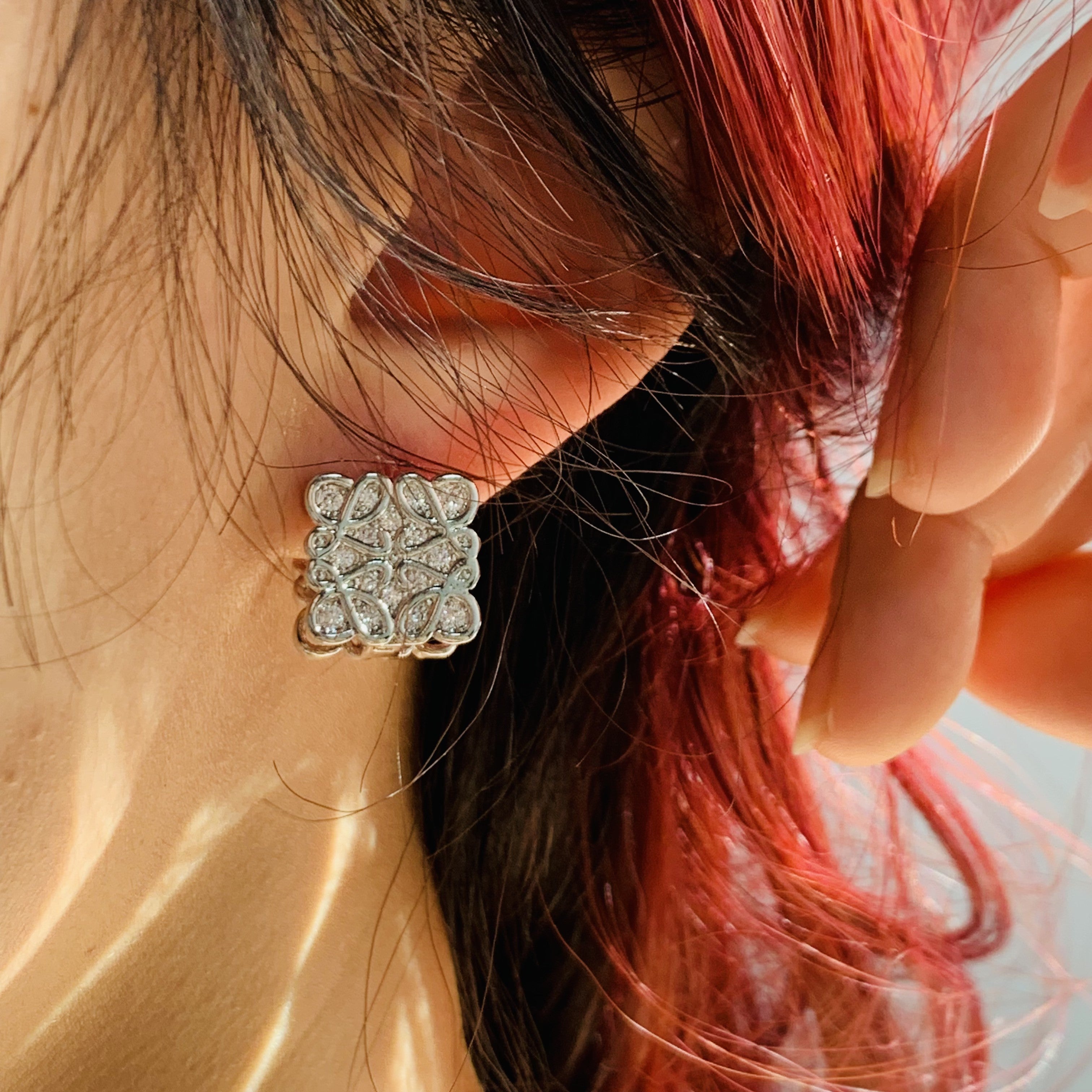 Silver Square Huggie Earrings