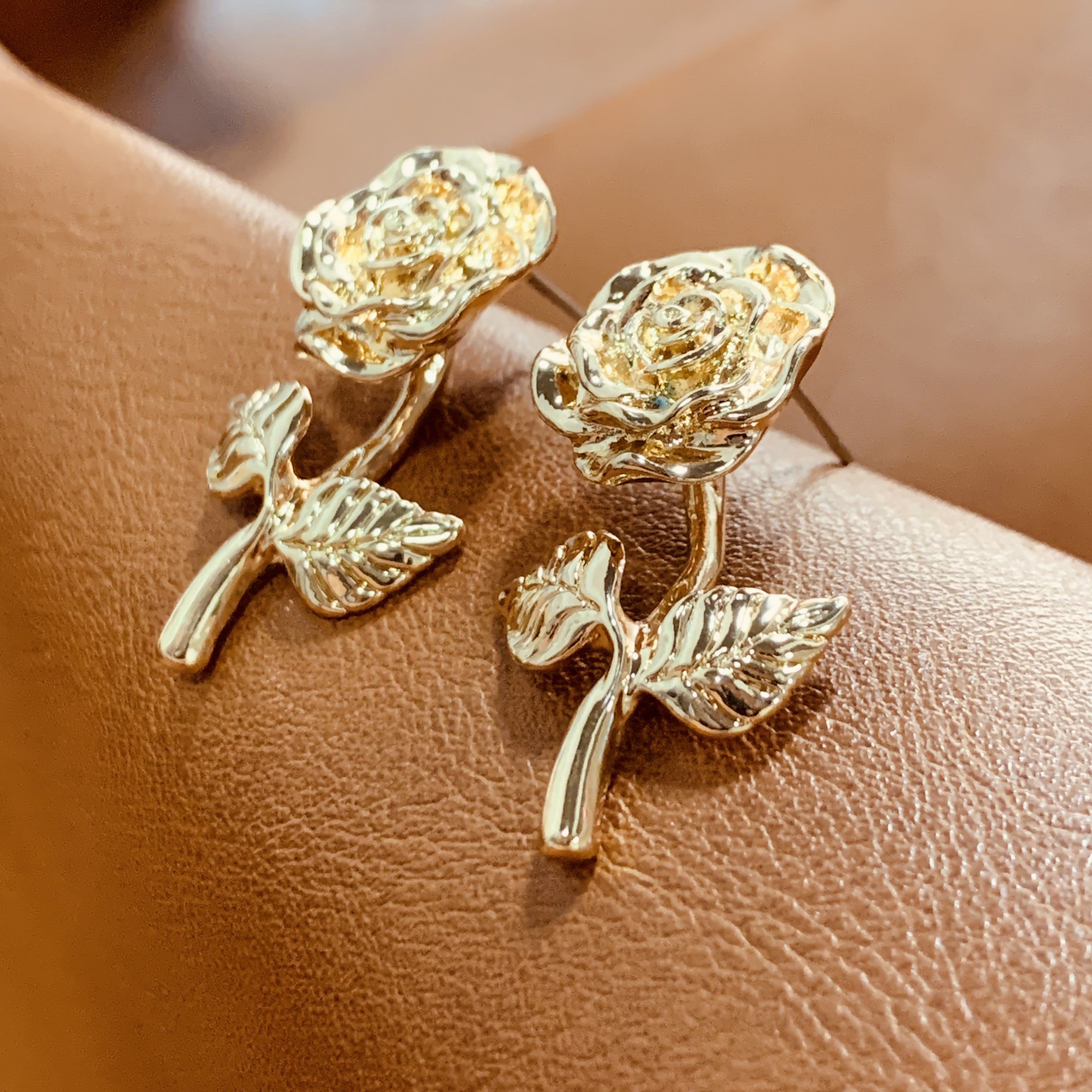 Romantic Gold Rose Stud Earrings