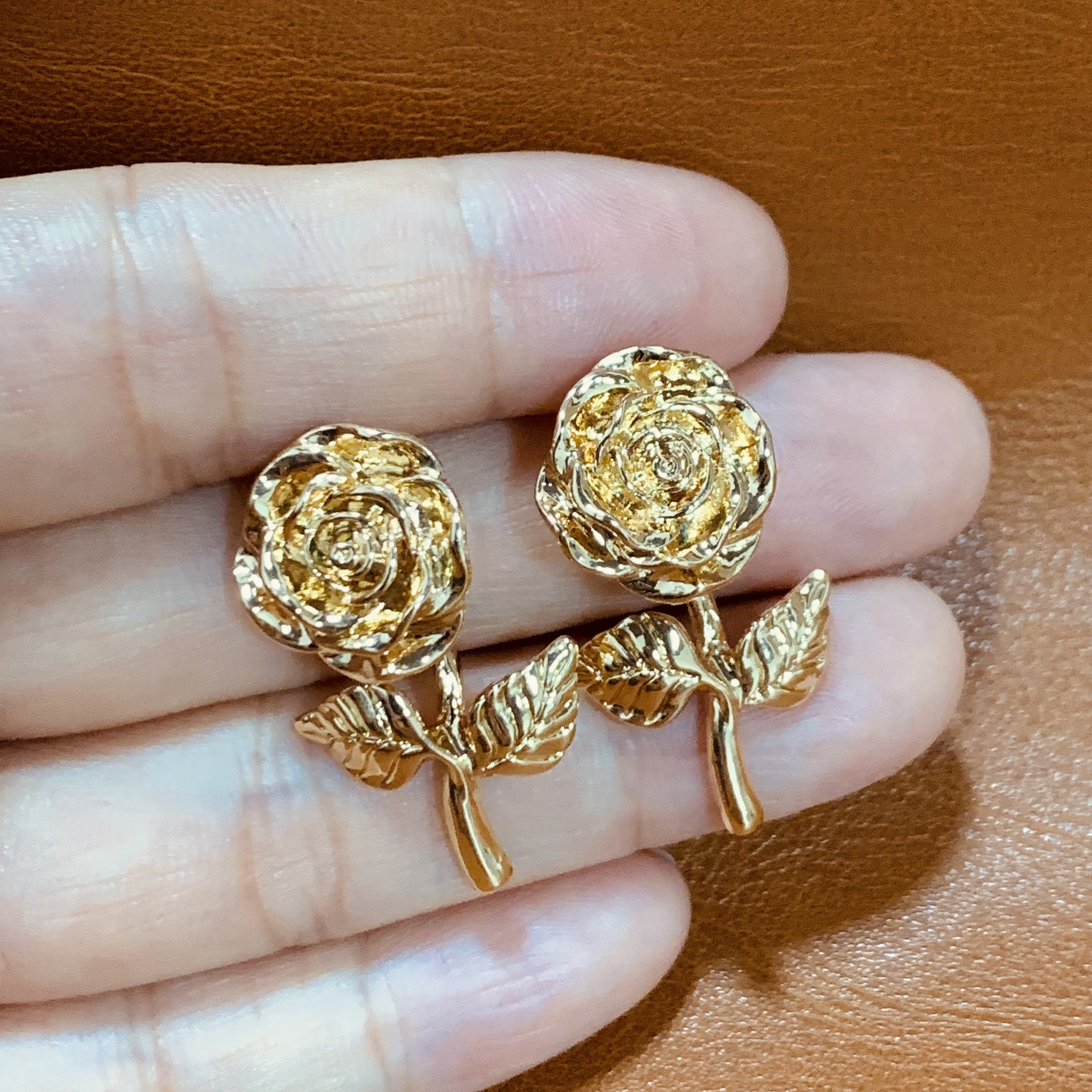 Romantic Gold Rose Stud Earrings