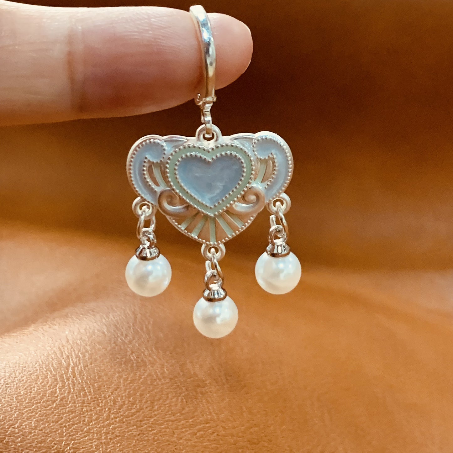 Cute Heart Pearl Dangle Earrings | Silver Drop Earrings For Girls | Handmade Y2K Sweet Jewelry | Sparkly Coquette Earrings | Gift for Her