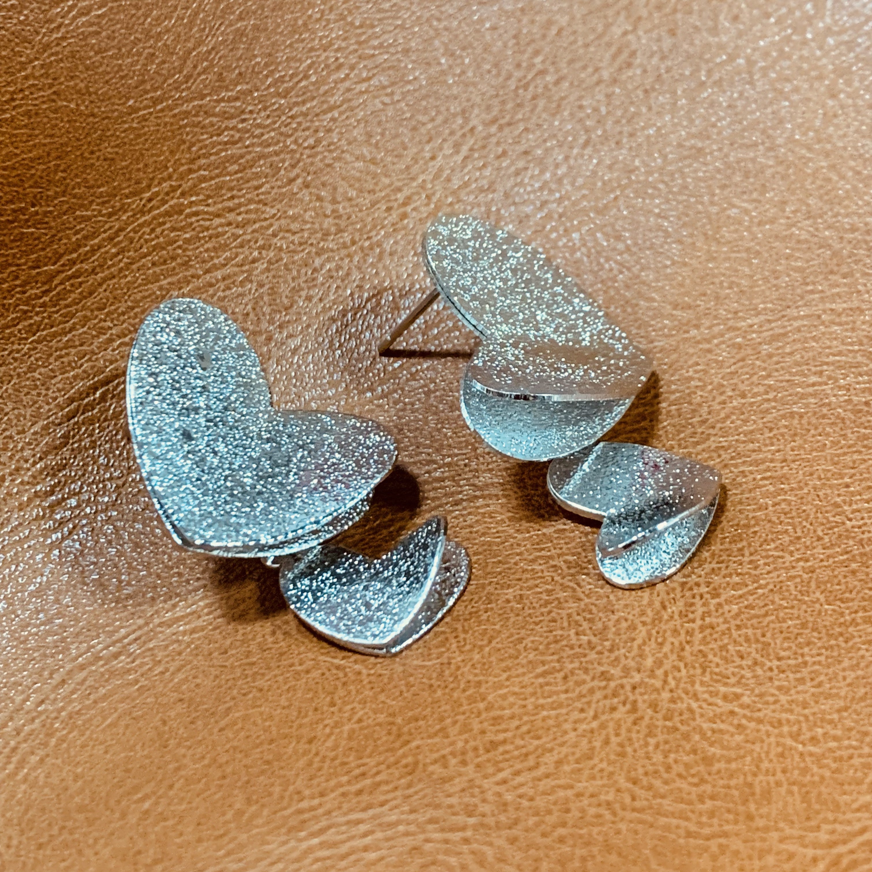 Silver Layered Double Heart Earrings