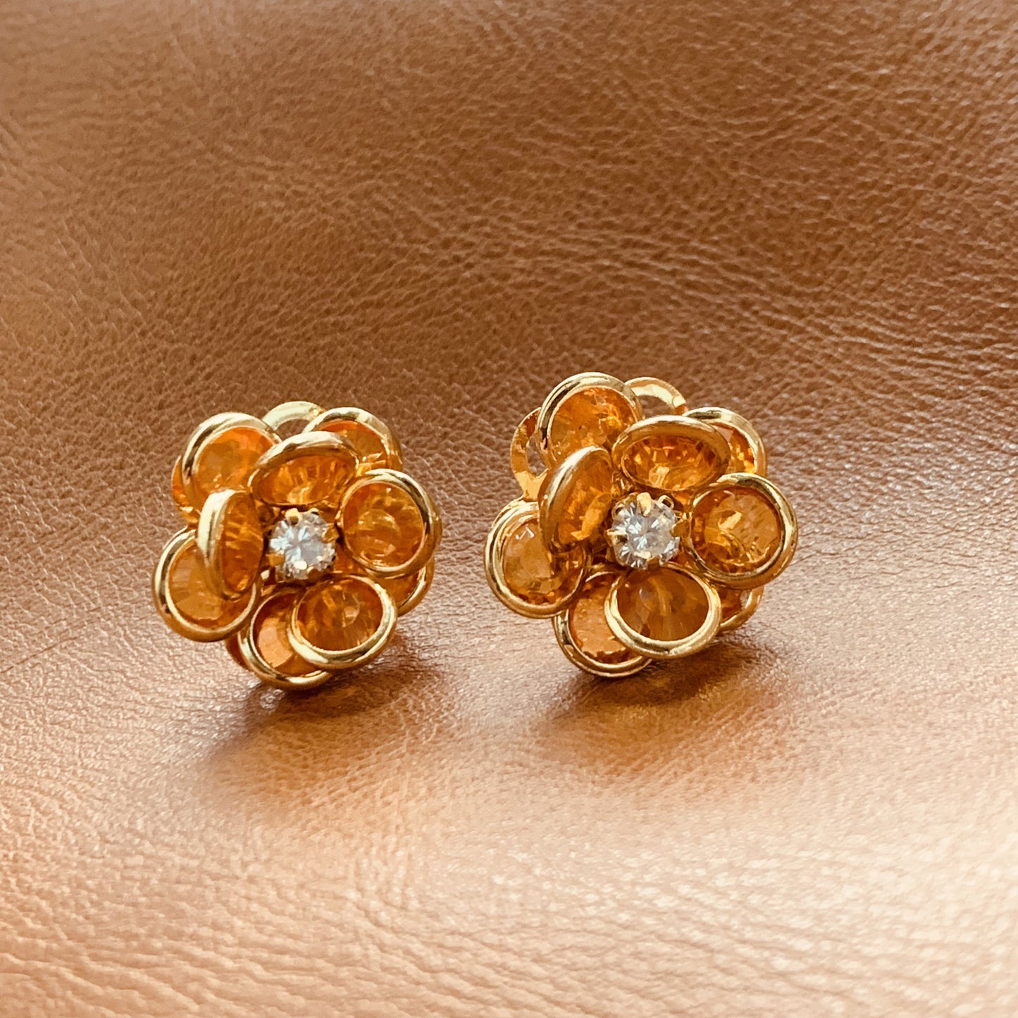 Amber-Orange Double Petal Earrings | Rose-Inspired Stud | Dainty Floral Earrings | Delicate Flower Earrings | Gift for Women | Birthday Gift