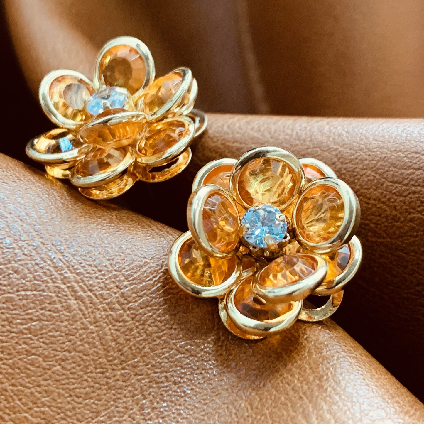 Amber-Orange Double Petal Earrings | Rose-Inspired Stud | Dainty Floral Earrings | Delicate Flower Earrings | Gift for Women | Birthday Gift
