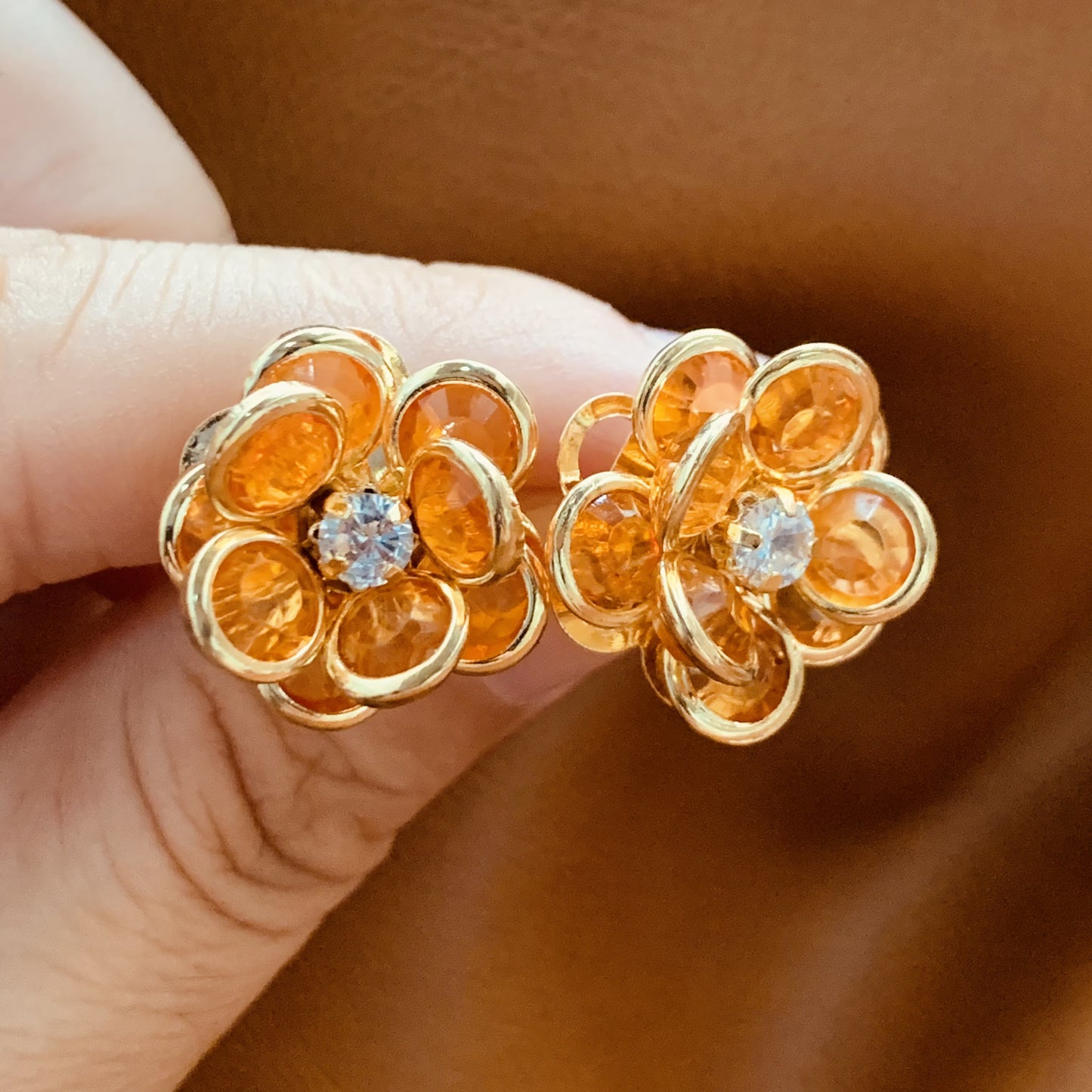 Amber-Orange Double Petal Earrings | Rose-Inspired Stud | Dainty Floral Earrings | Delicate Flower Earrings | Gift for Women | Birthday Gift