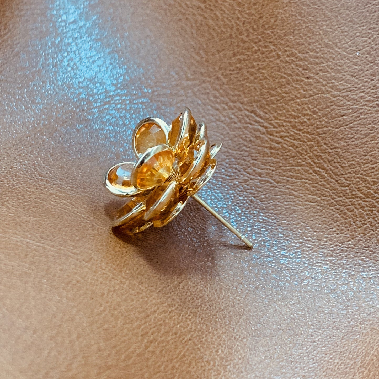 Amber-Orange Double Petal Earrings | Rose-Inspired Stud | Dainty Floral Earrings | Delicate Flower Earrings | Gift for Women | Birthday Gift