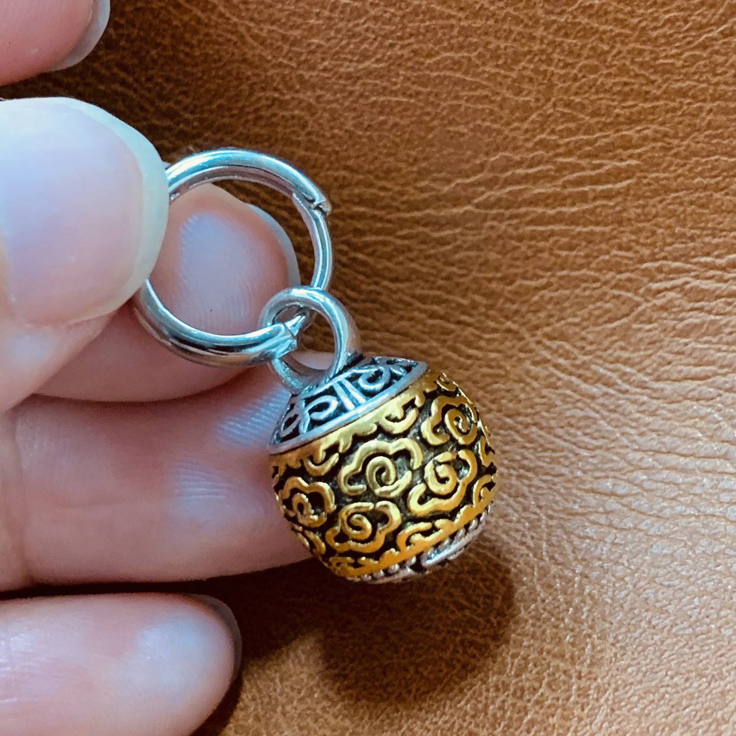 Bohemian Gold Ball Jewelry Set | Vintage Leverback Earrings + Hand-Carved Pendant | Mixed Metal Boho Gift Set | Unisex Ethnic Style