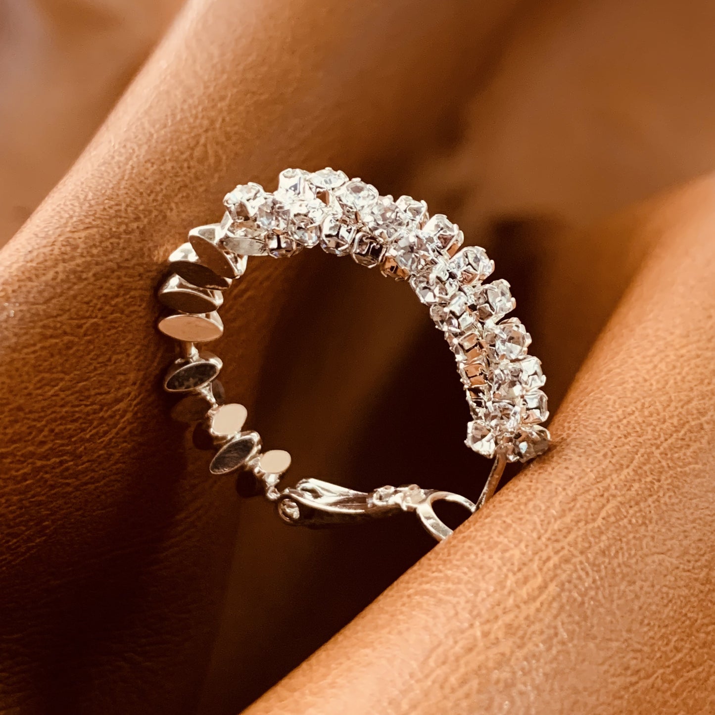 Sparkling Silver Hoop Earrings | Faceted Metal & CZ Rhinestone Design | Huggie Hoops Earrings | Minimalist Elegant Earrings | Gift for Her