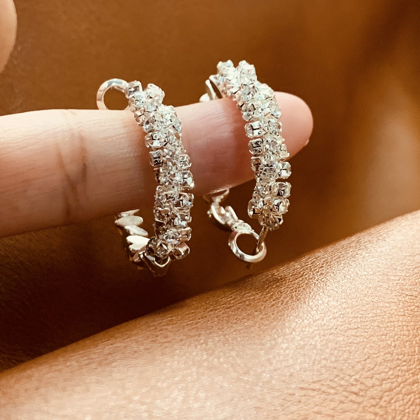 Sparkling Silver Hoop Earrings | Faceted Metal & CZ Rhinestone Design | Huggie Hoops Earrings | Minimalist Elegant Earrings | Gift for Her