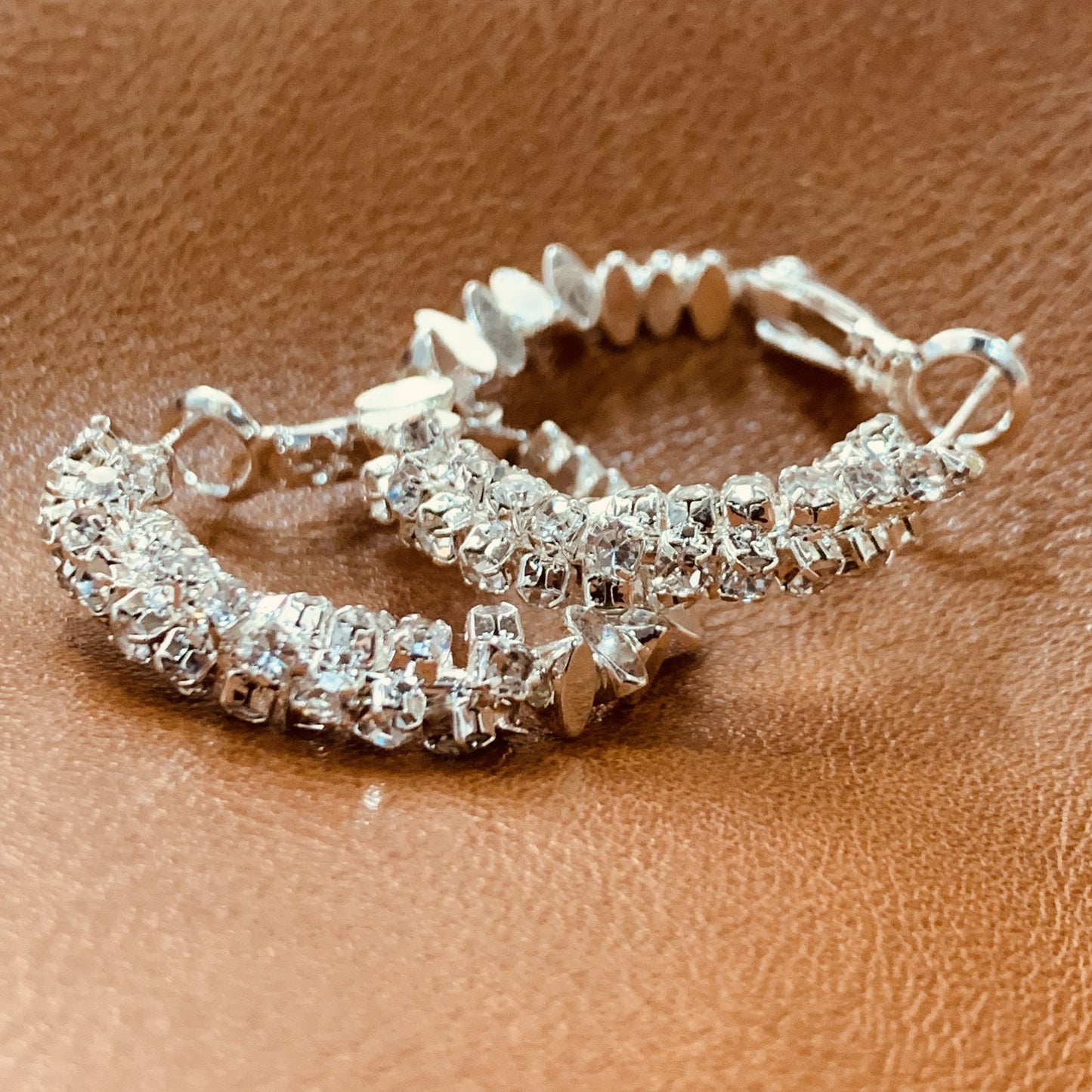 Sparkling Silver Hoop Earrings | Faceted Metal & CZ Rhinestone Design | Huggie Hoops Earrings | Minimalist Elegant Earrings | Gift for Her