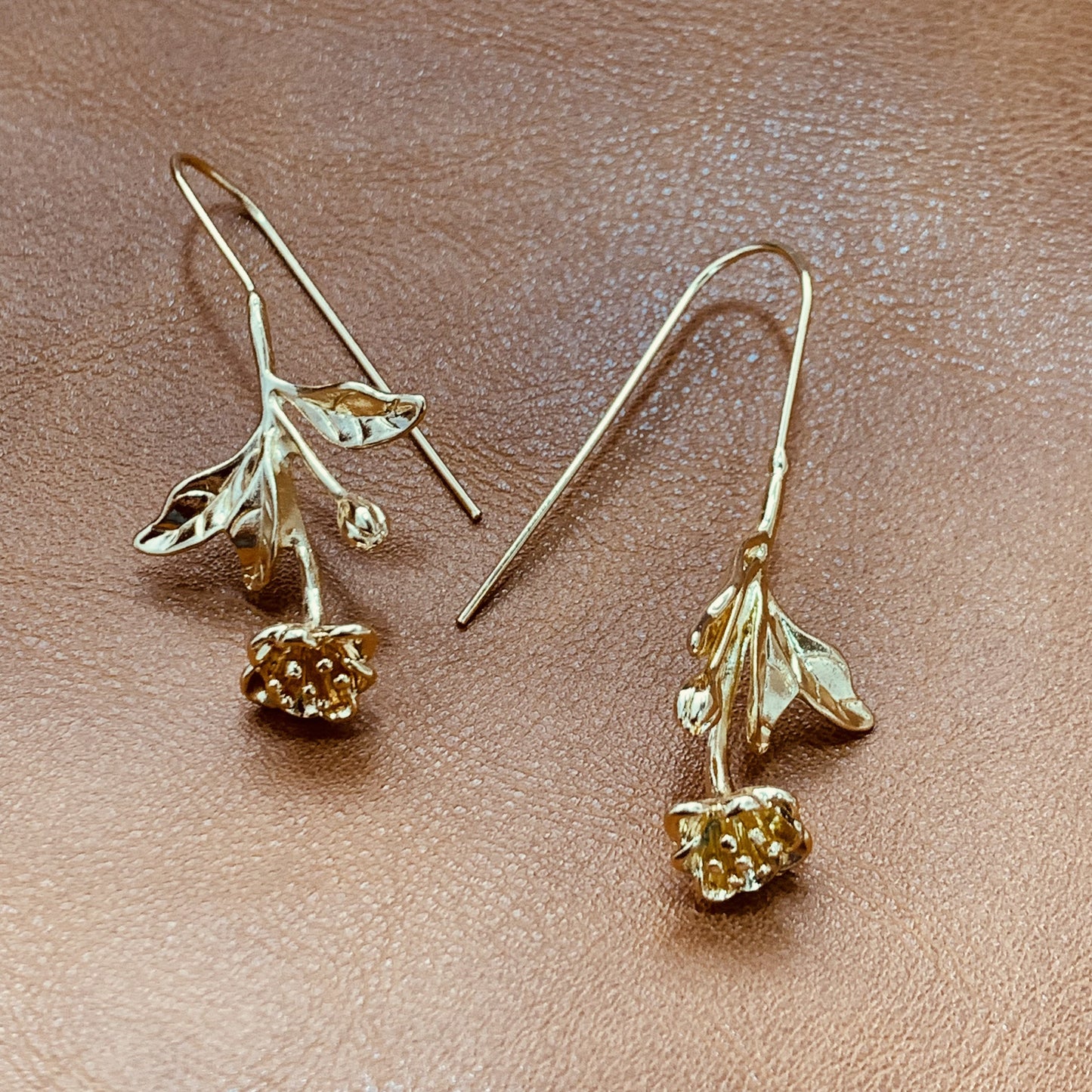 Gold Freesia Flower Earrings | Floral Botanical Drop Earrings | Nature Inspired Dangle Earrings | Handmade Elegant Earrings | Gift for Her