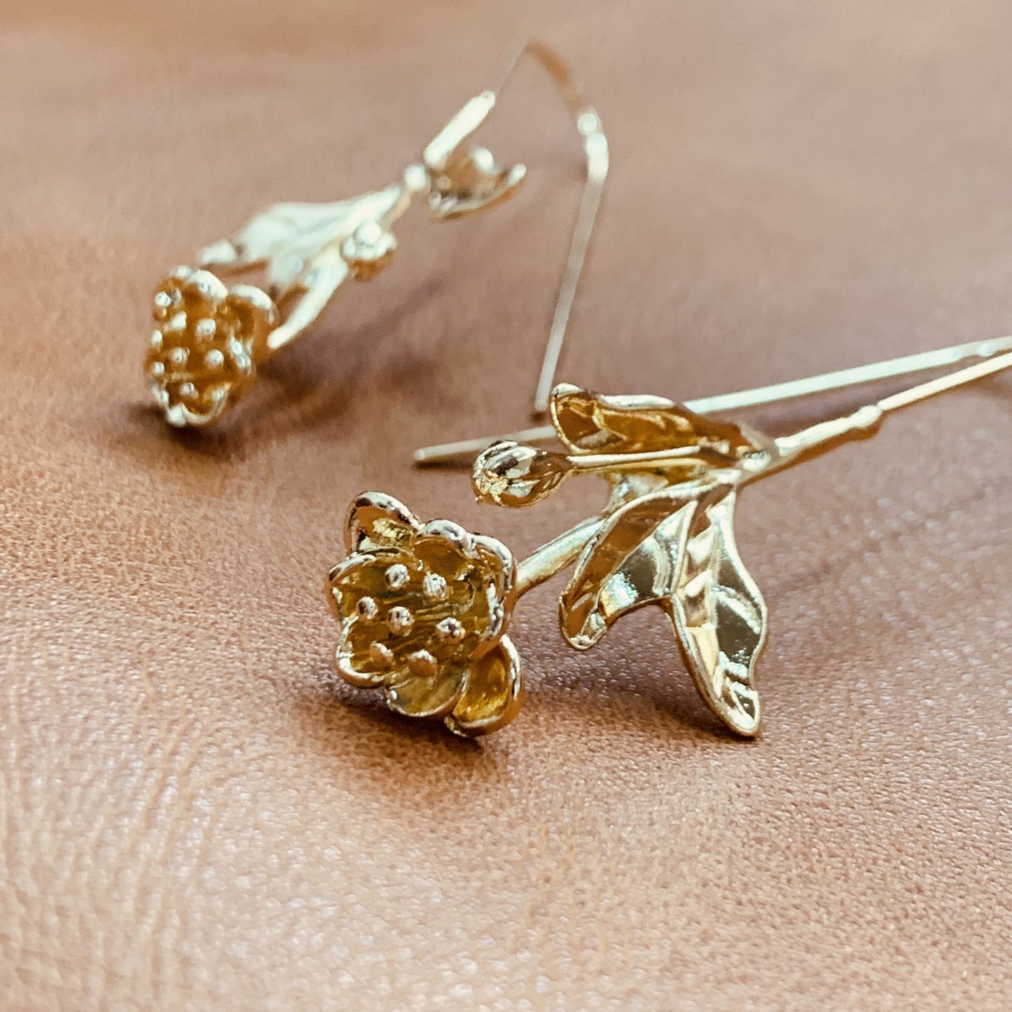 Gold Freesia Flower Earrings | Floral Botanical Drop Earrings | Nature Inspired Dangle Earrings | Handmade Elegant Earrings | Gift for Her