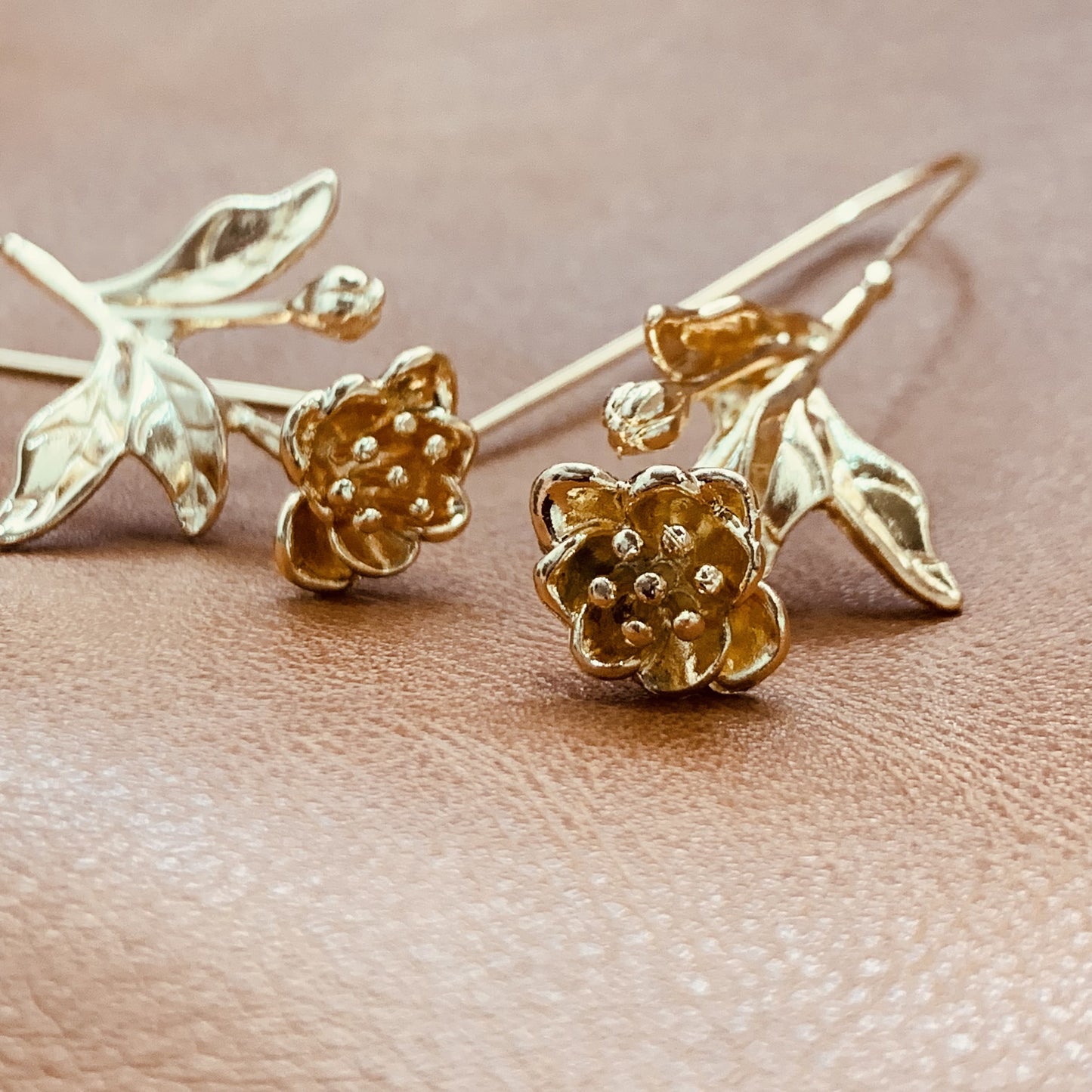 Gold Freesia Flower Earrings | Floral Botanical Drop Earrings | Nature Inspired Dangle Earrings | Handmade Elegant Earrings | Gift for Her