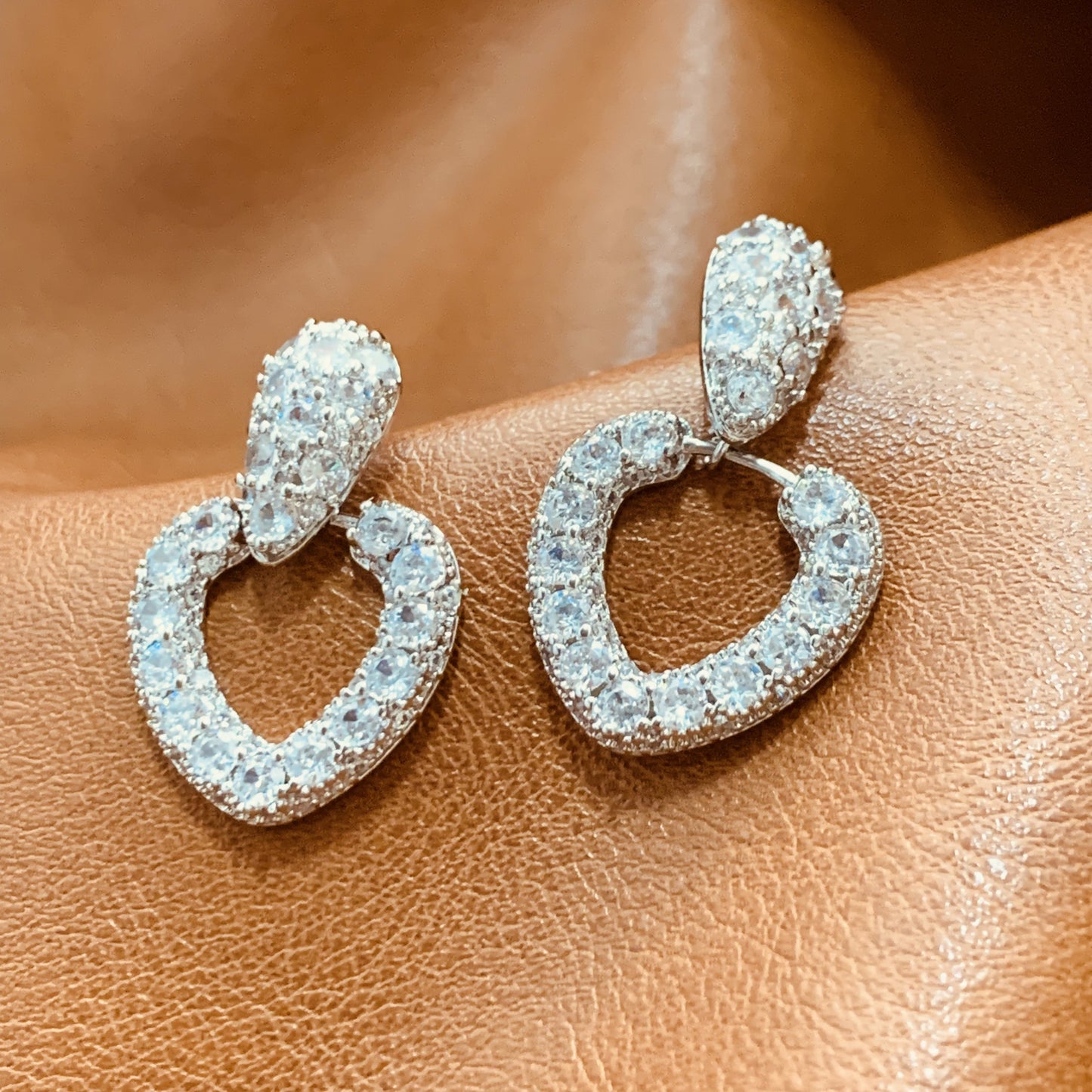 Sparkling Pave Crystal Heart Dangle Earrings | Heart Drop Pendant Earrings | Daily Earrings | Party & Dinner Earrings | Gift for Her