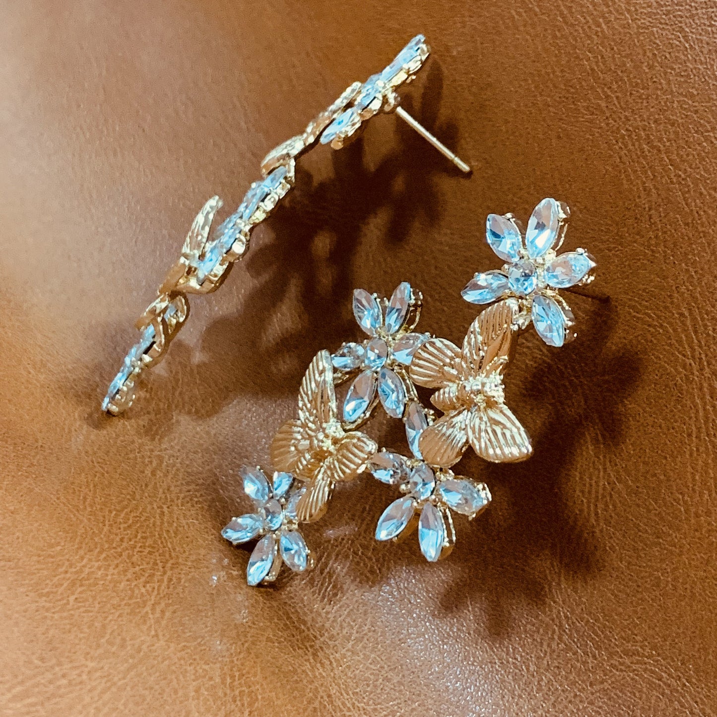 Handmade Butterfly & Flower Dangle Earrings | Rhinestone Floral Drop Earrings | Elegant Long Earrings | Bridesmaid Earrings | Gift for Her