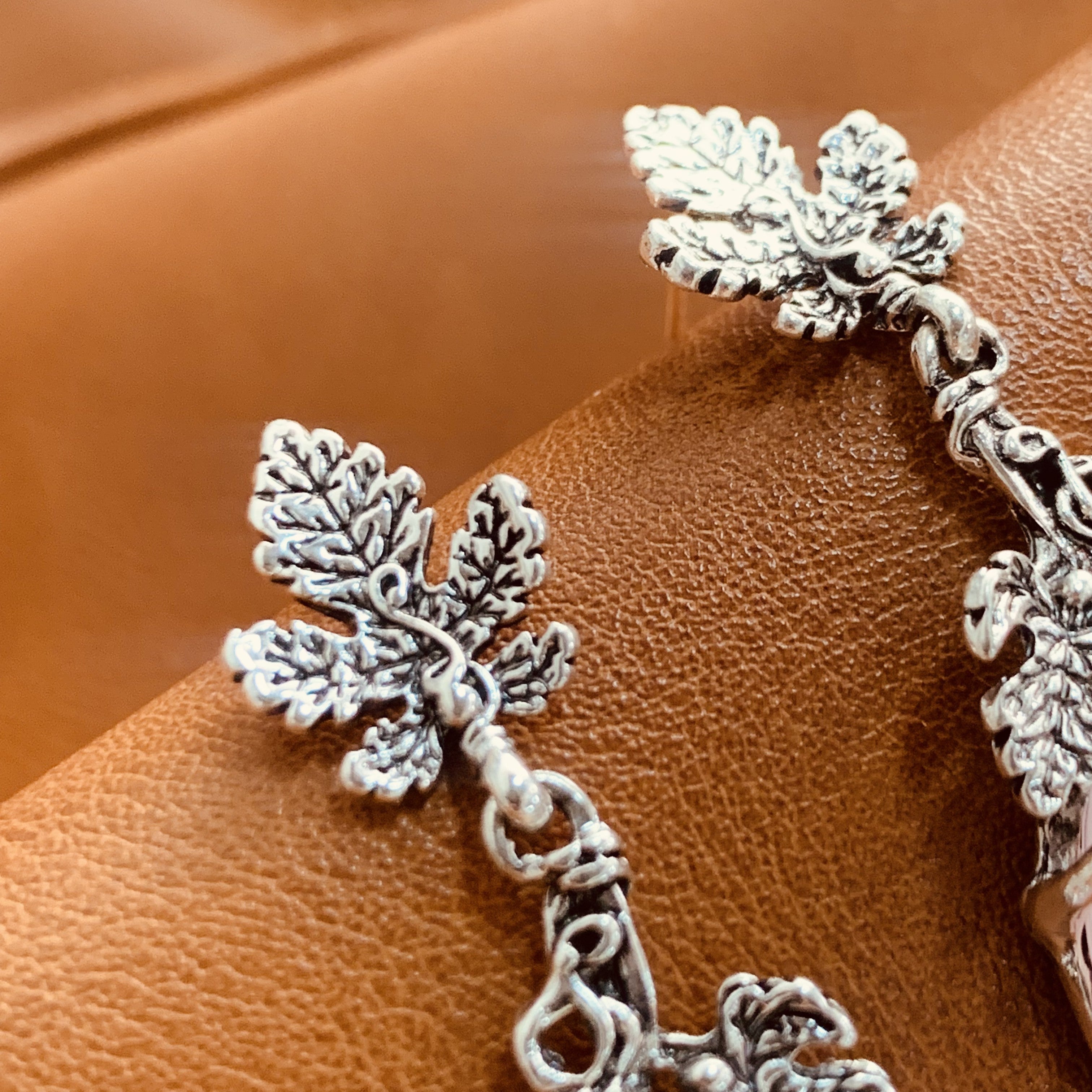 Silver Leaf & Rose Pink Earrings