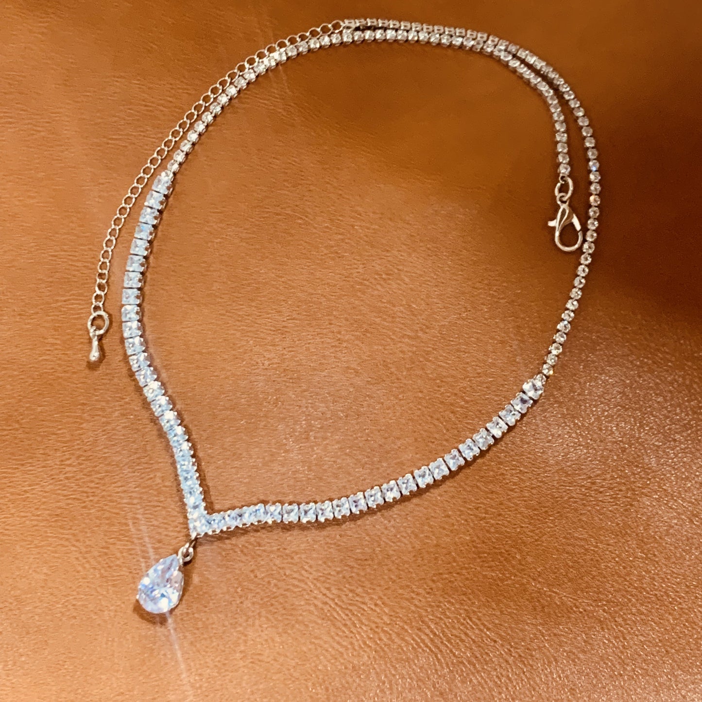 Crystal Necklace with Teardrop Pendant | Adjustable Delicate Statement Necklace | Gift for Her