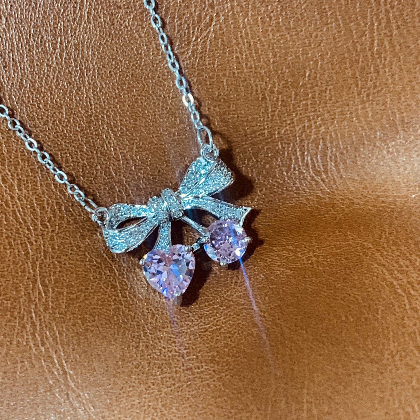 Dainty Bow Pendant Necklace | Small Crystal Ribbon Bow Necklace | Gift for Her
