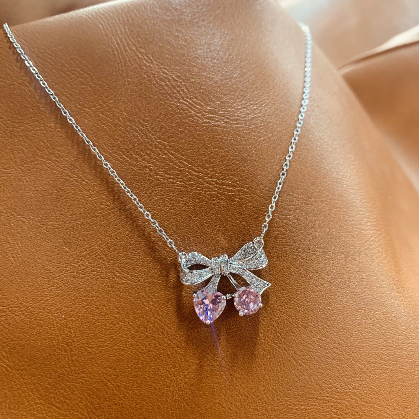 Dainty Bow Pendant Necklace | Small Crystal Ribbon Bow Necklace | Gift for Her
