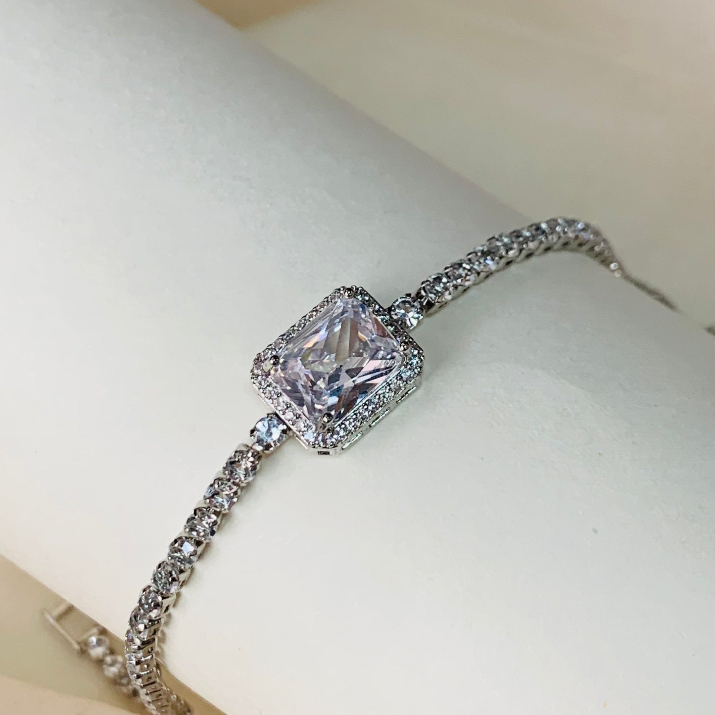 Princess Cut CZ Tennis Bracelet---6.7" | Baguette Chain Bracelet | Minimalist Sparkly Jewelry
