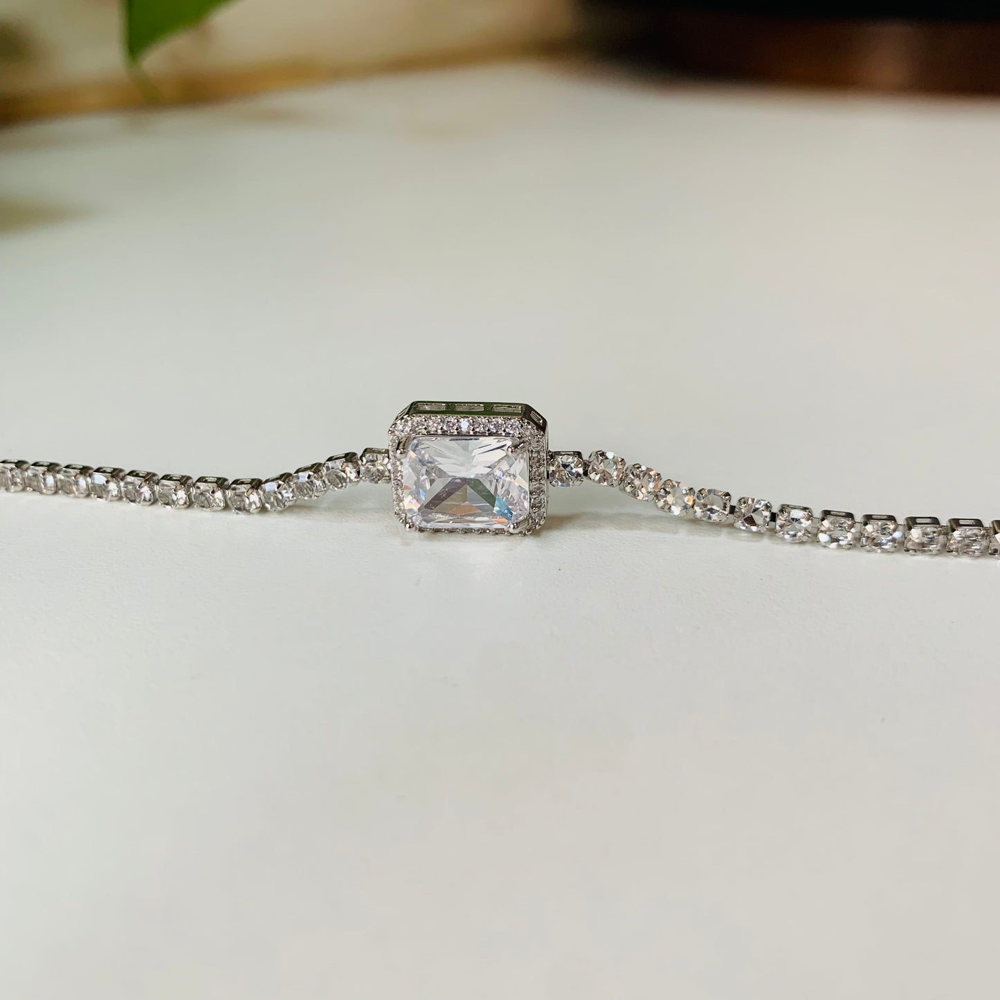 Princess Cut CZ Tennis Bracelet---6.7" | Baguette Chain Bracelet | Minimalist Sparkly Jewelry