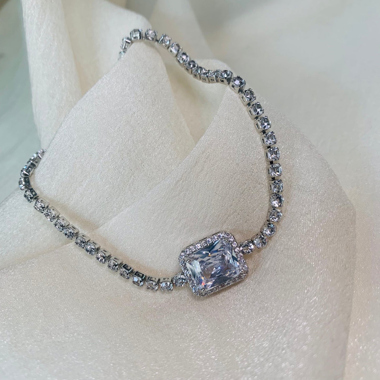 Princess Cut CZ Tennis Bracelet---6.7" | Baguette Chain Bracelet | Minimalist Sparkly Jewelry